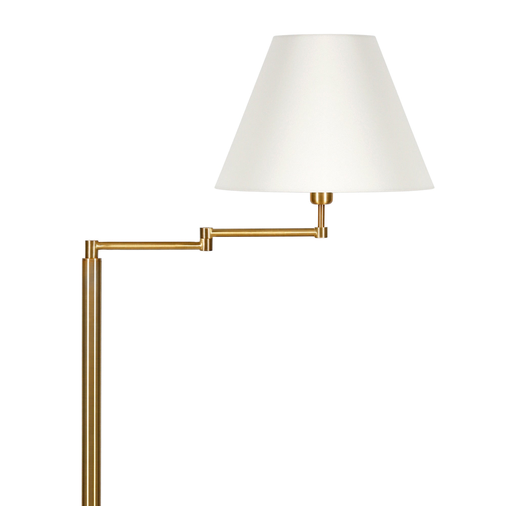 62" Gold And White Swing Arm Floor Lamp With White Fabric Empire Shade