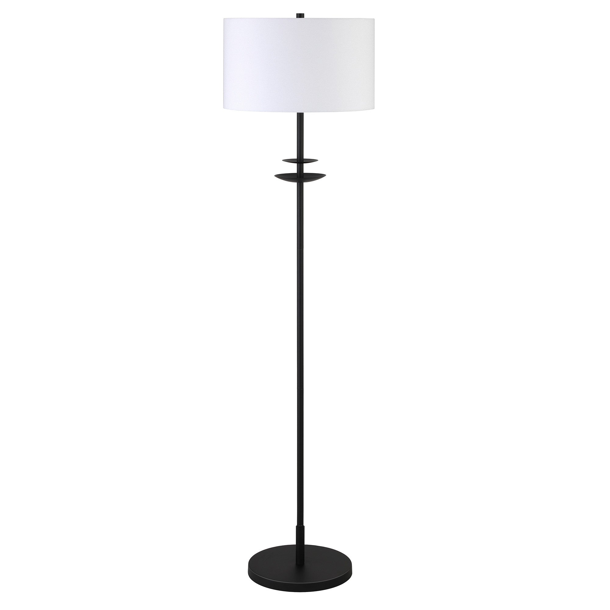 63" Black Traditional Shaped Floor Lamp With White Frosted Glass Drum Shade