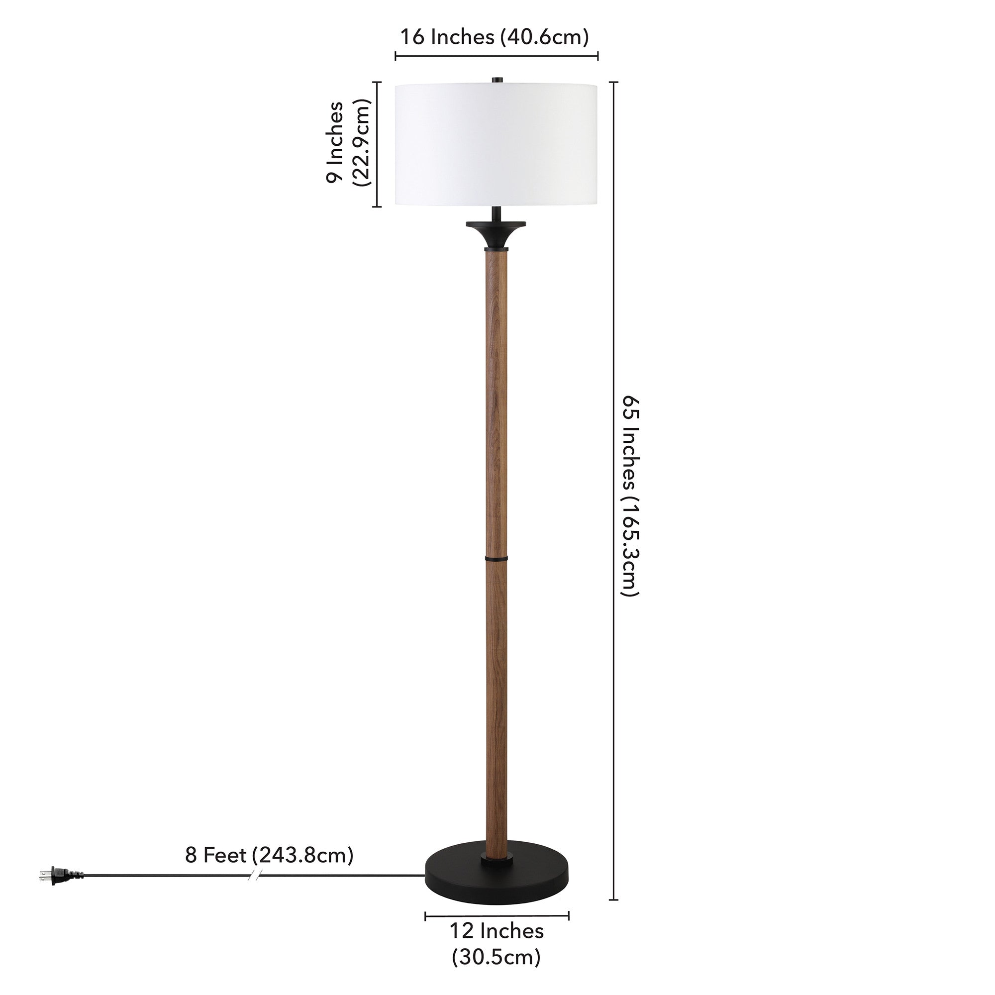 66" Black Traditional Shaped Floor Lamp With White Drum Shade