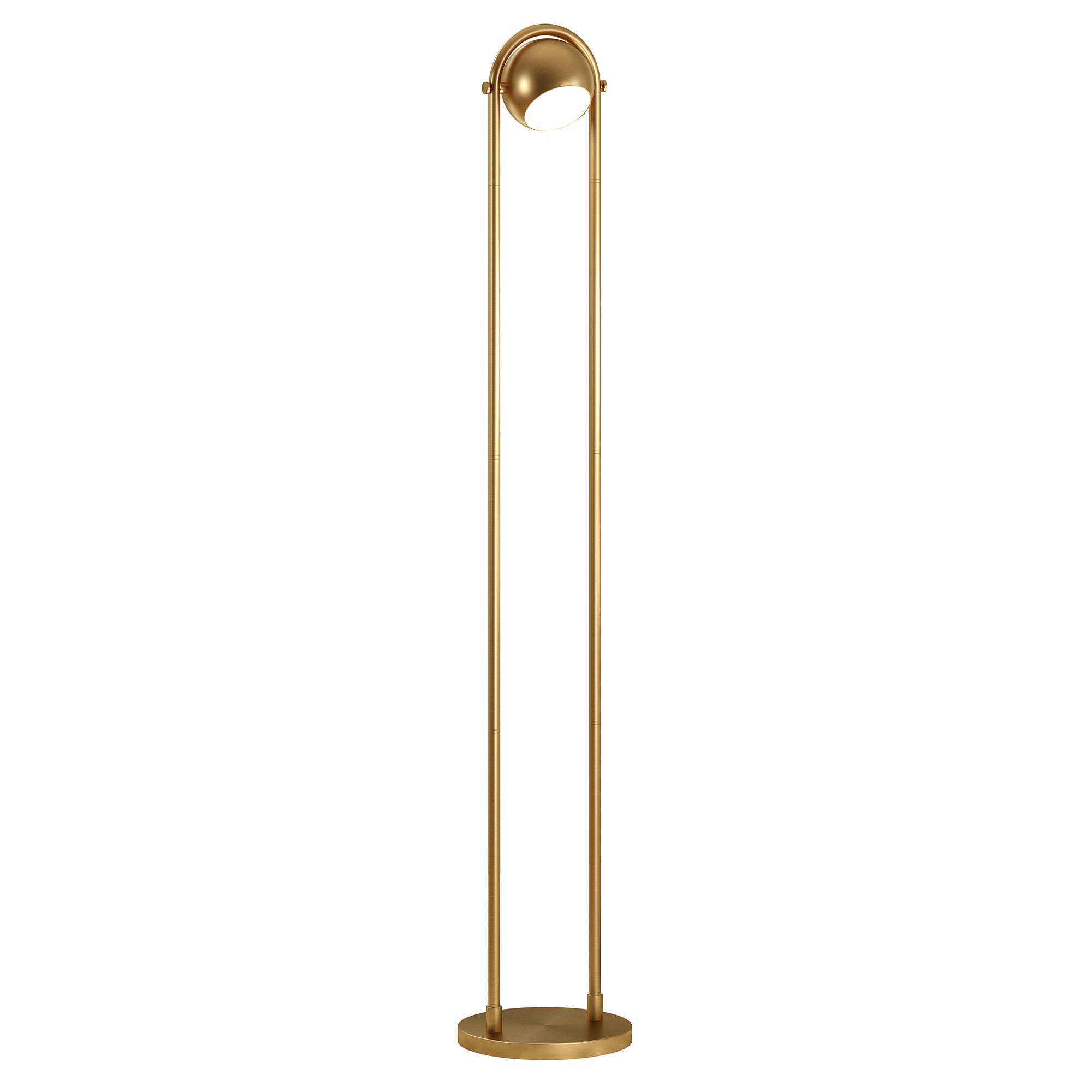 64" Brass Column Floor Lamp With Gold Globe Shade