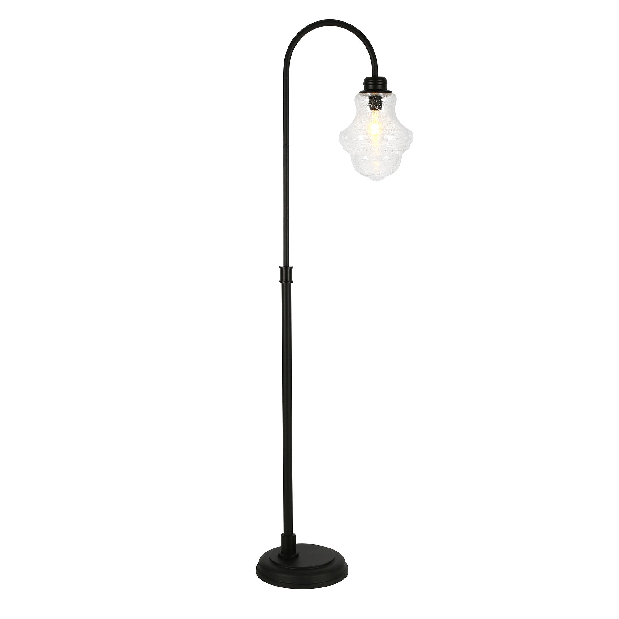 70" Black Arched Floor Lamp With Clear Seeded Glass Empire Shade