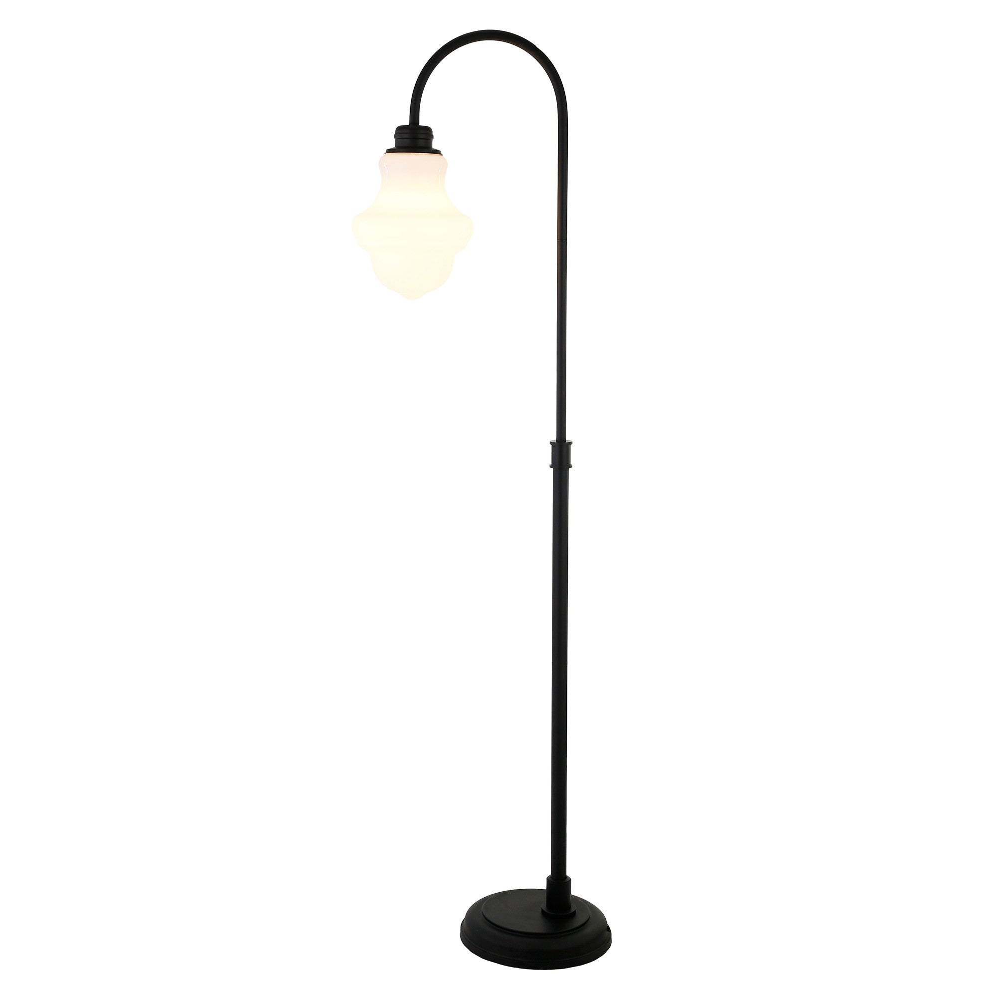 70" Black Arched Floor Lamp With White Frosted Glass Empire Shade