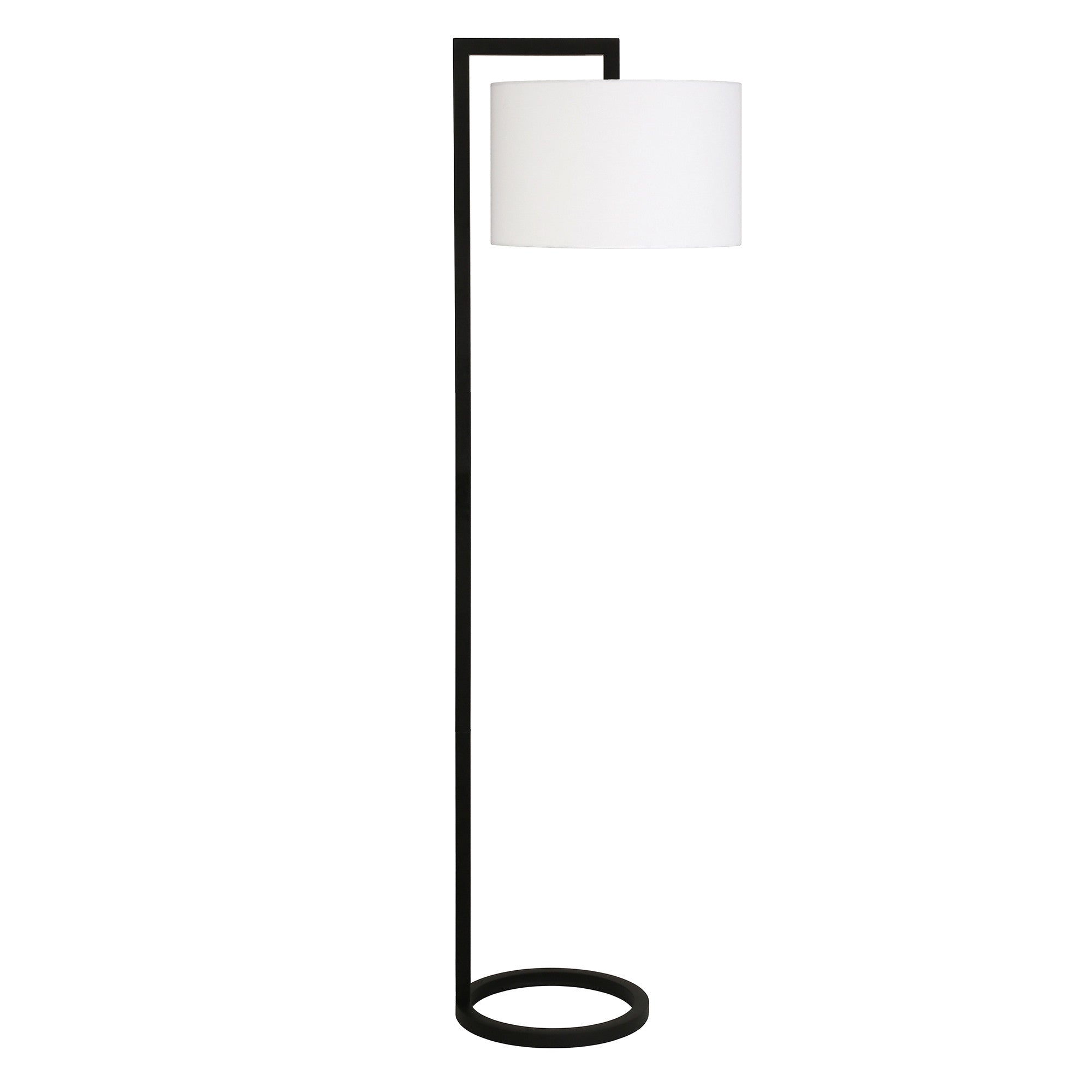 64" Black Traditional Shaped Floor Lamp With White Frosted Glass Drum Shade