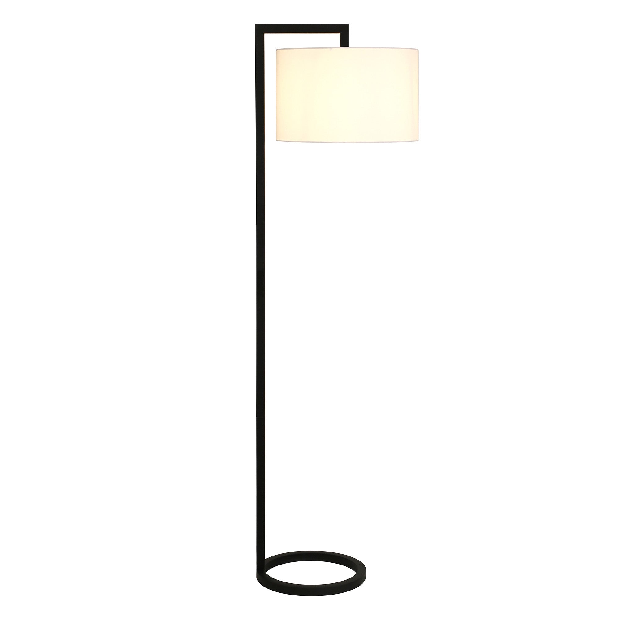 64" Black Traditional Shaped Floor Lamp With White Frosted Glass Drum Shade