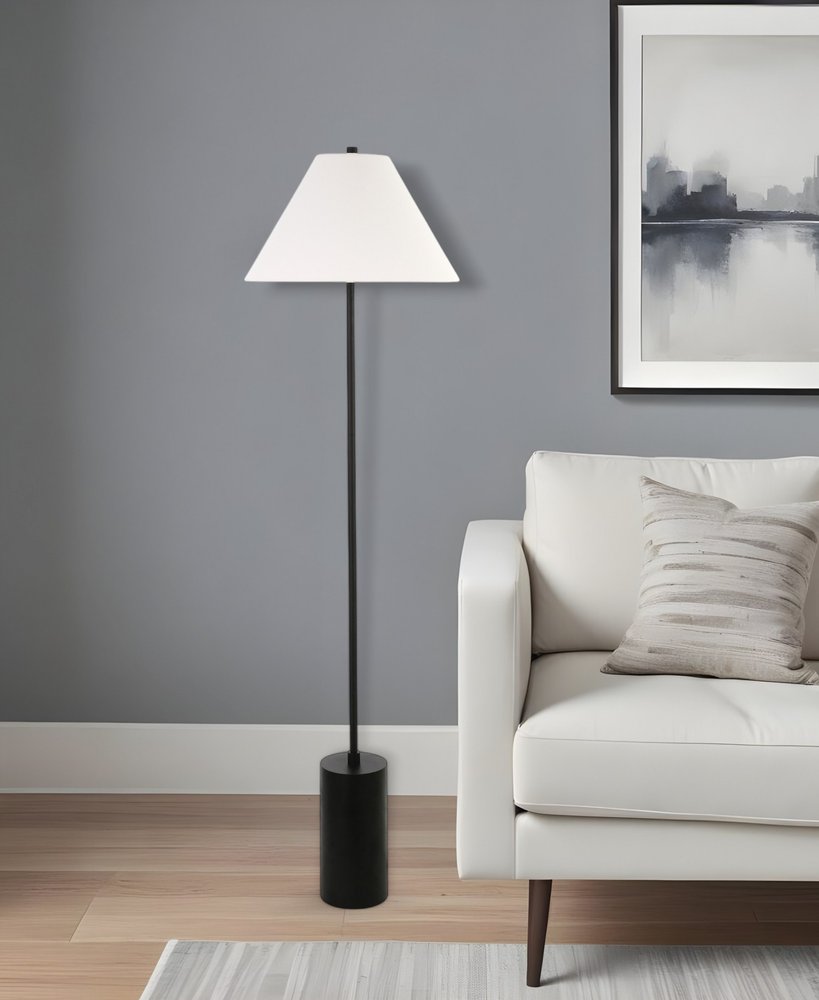 64" Black And White Floor Lamp With White Fabric Empire Shade
