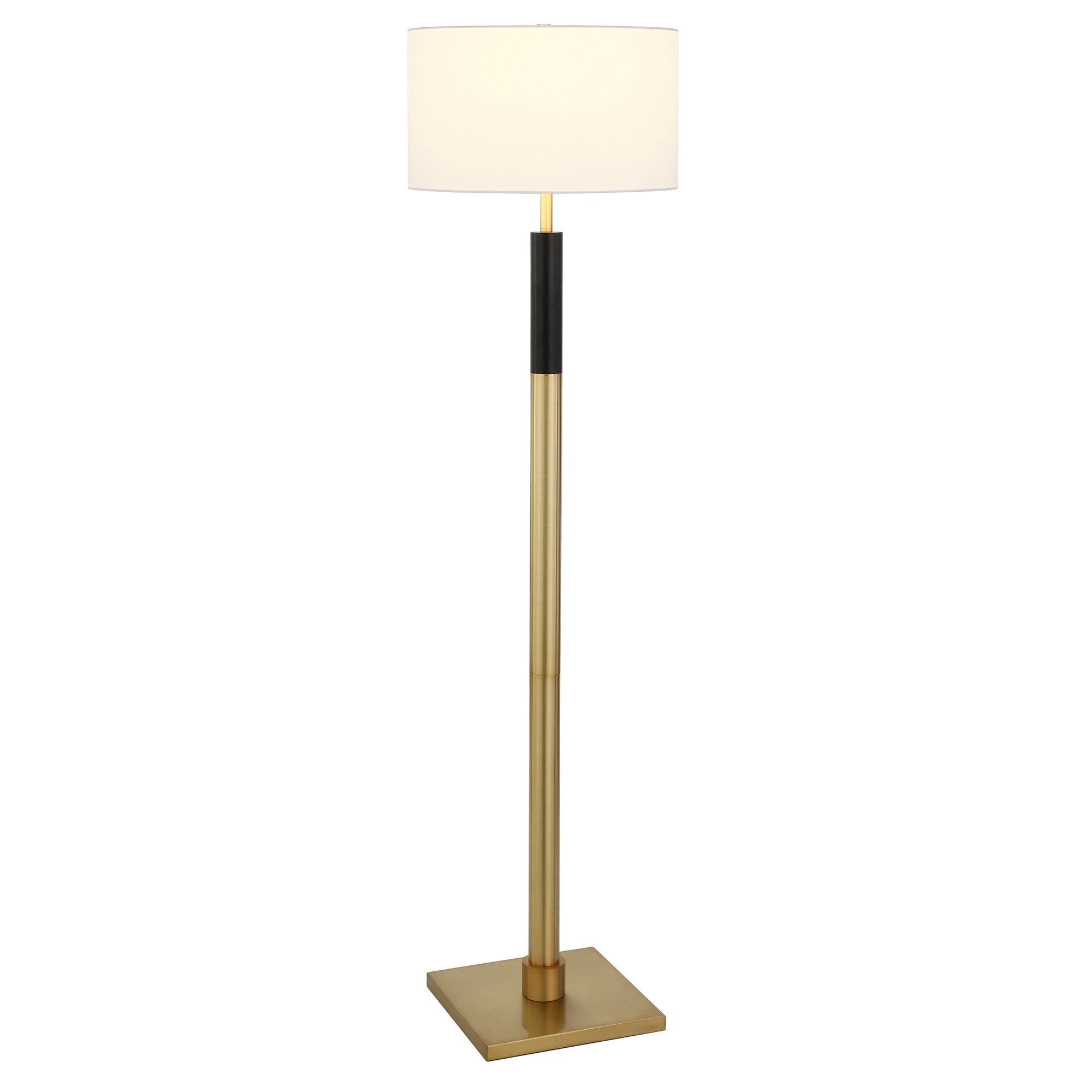 62" Black Traditional Shaped Floor Lamp With White Frosted Glass Drum Shade