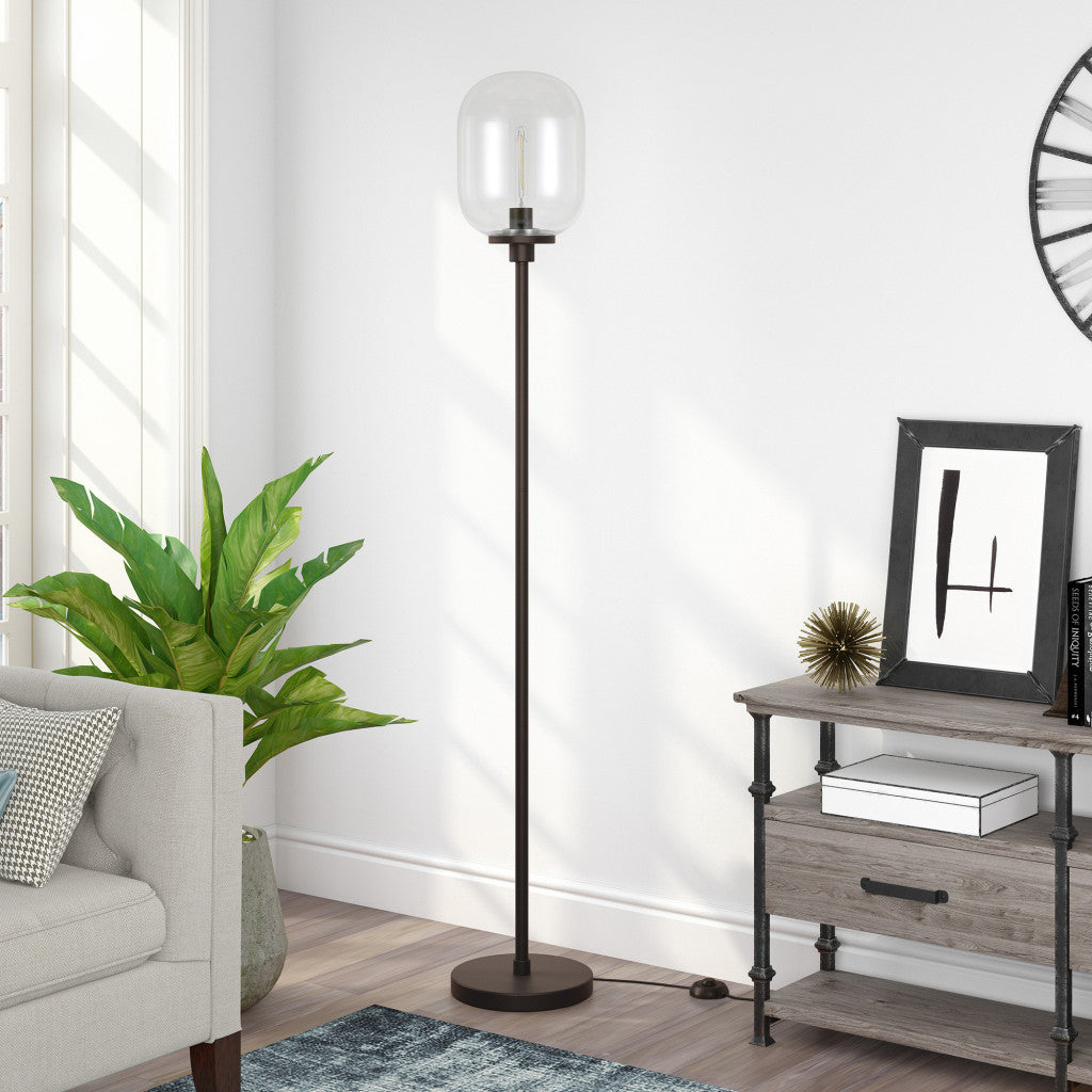 69" Black Novelty Floor Lamp With Clear Seeded Glass Globe Shade