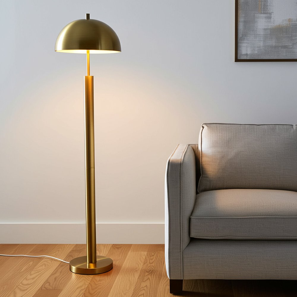 58" Brass Traditional Shaped Floor Lamp With Brass Dome Shade
