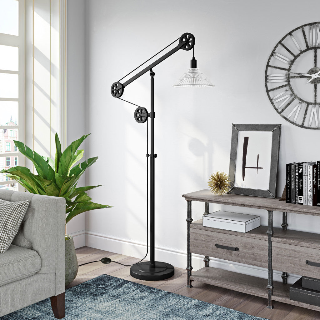 70" Black Reading Floor Lamp With Clear Transparent Glass Cone Shade