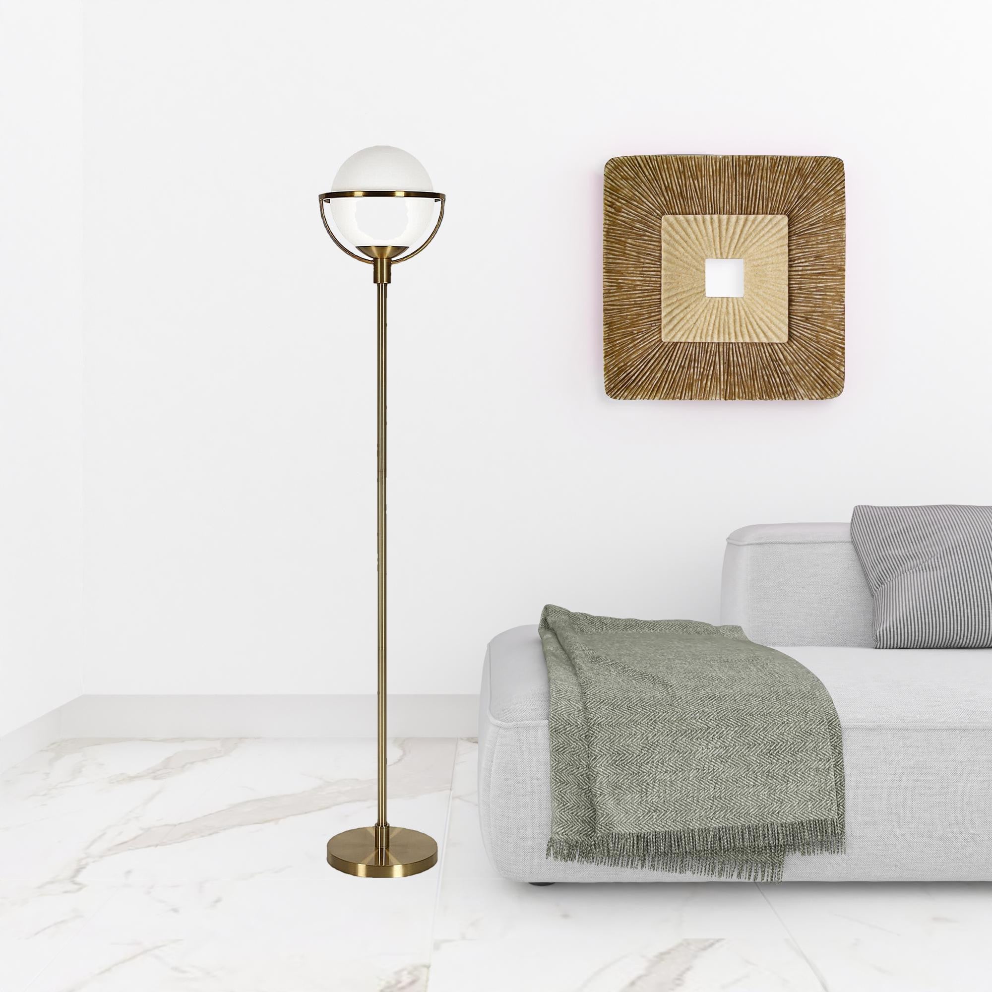 68" Brass Novelty Floor Lamp With White Frosted Glass Globe Shade