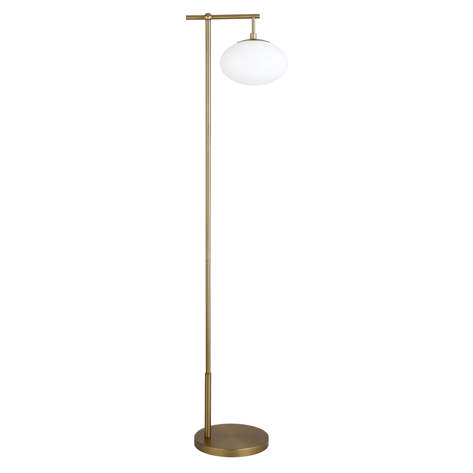68" Brass Reading Floor Lamp With White Frosted Glass Globe Shade