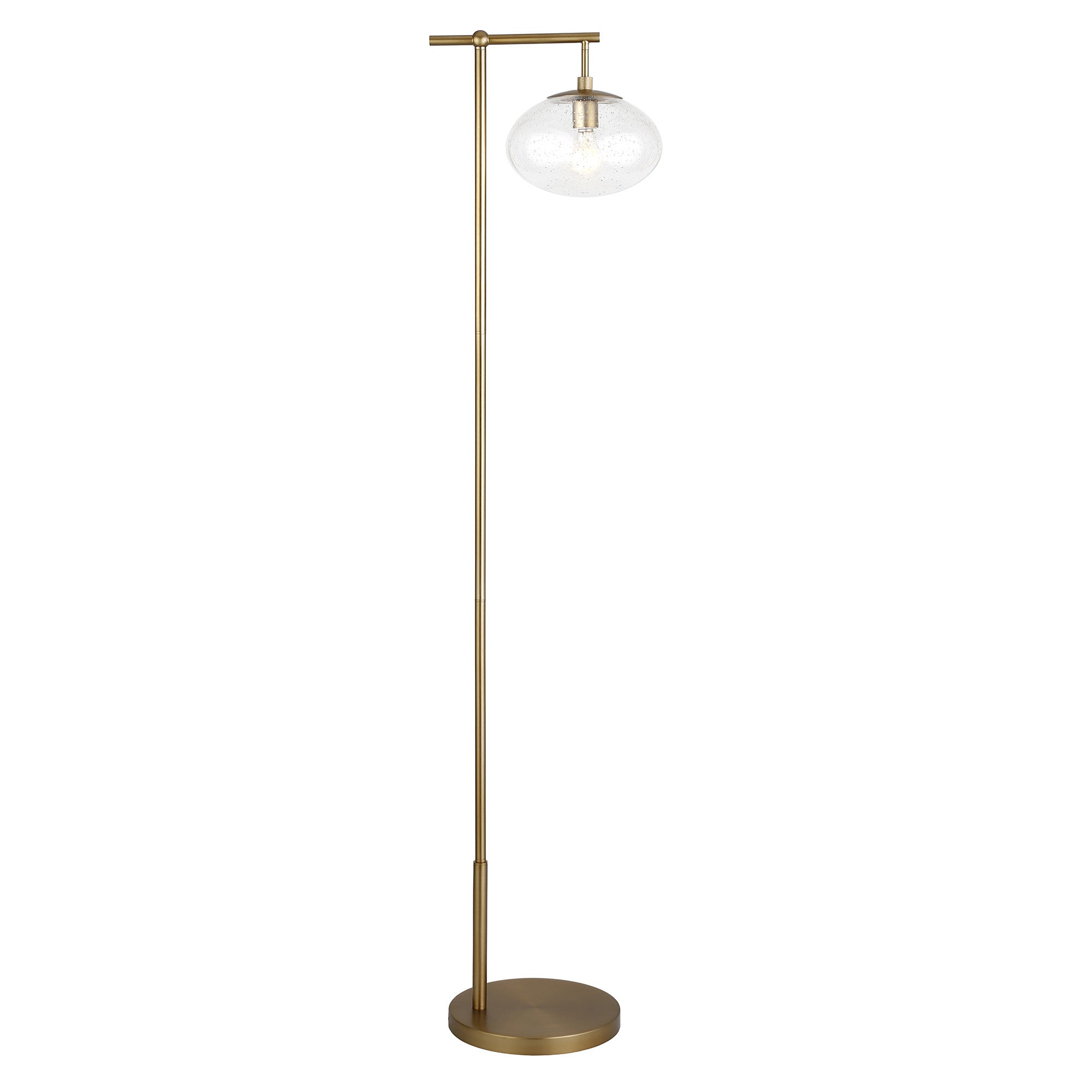 68" Brass Reading Floor Lamp With Clear Seeded Glass Globe Shade