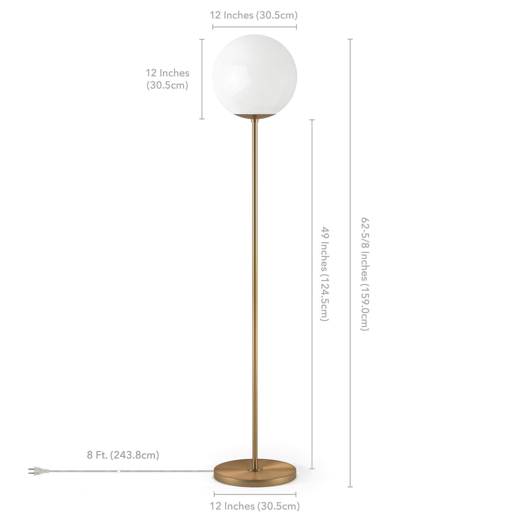 62" Brass Novelty Floor Lamp With White Frosted Glass Globe Shade