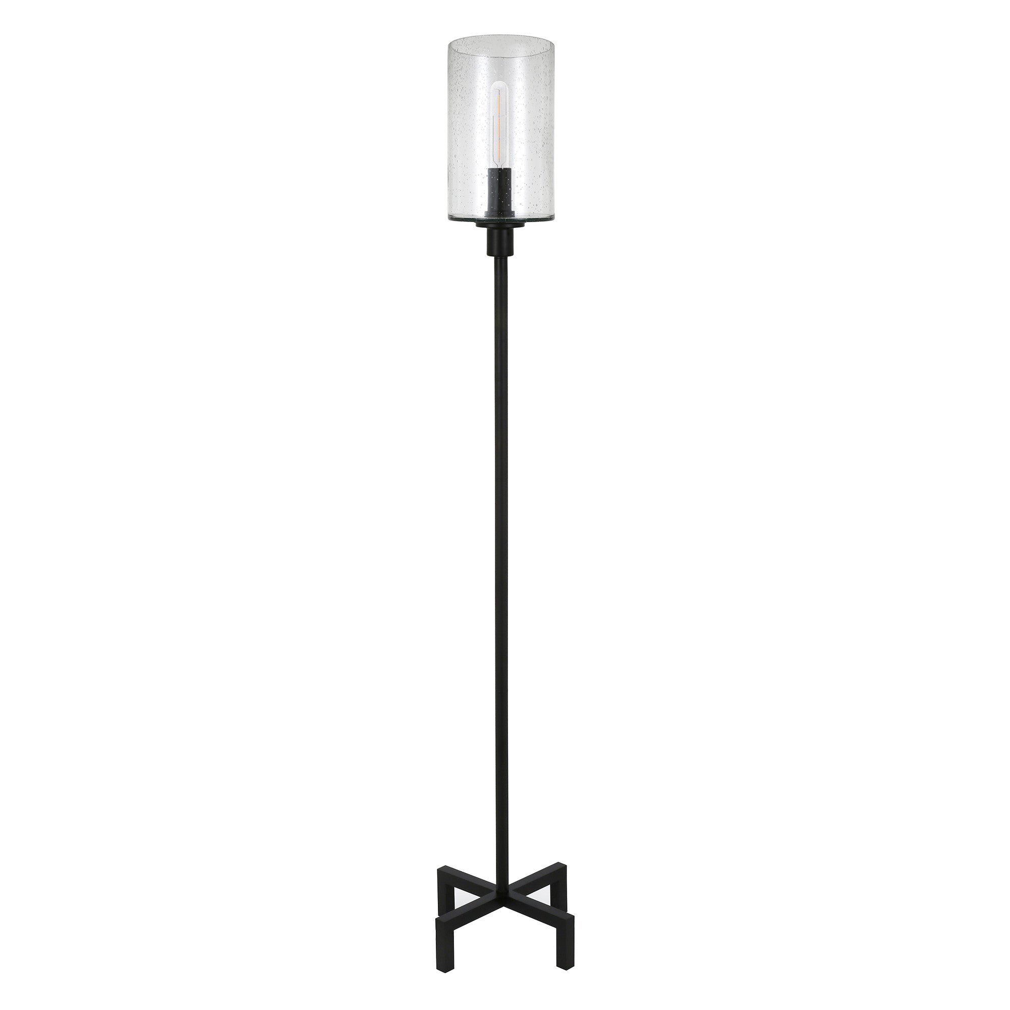 66" Black Torchiere Floor Lamp With Clear Seeded Glass Drum Shade