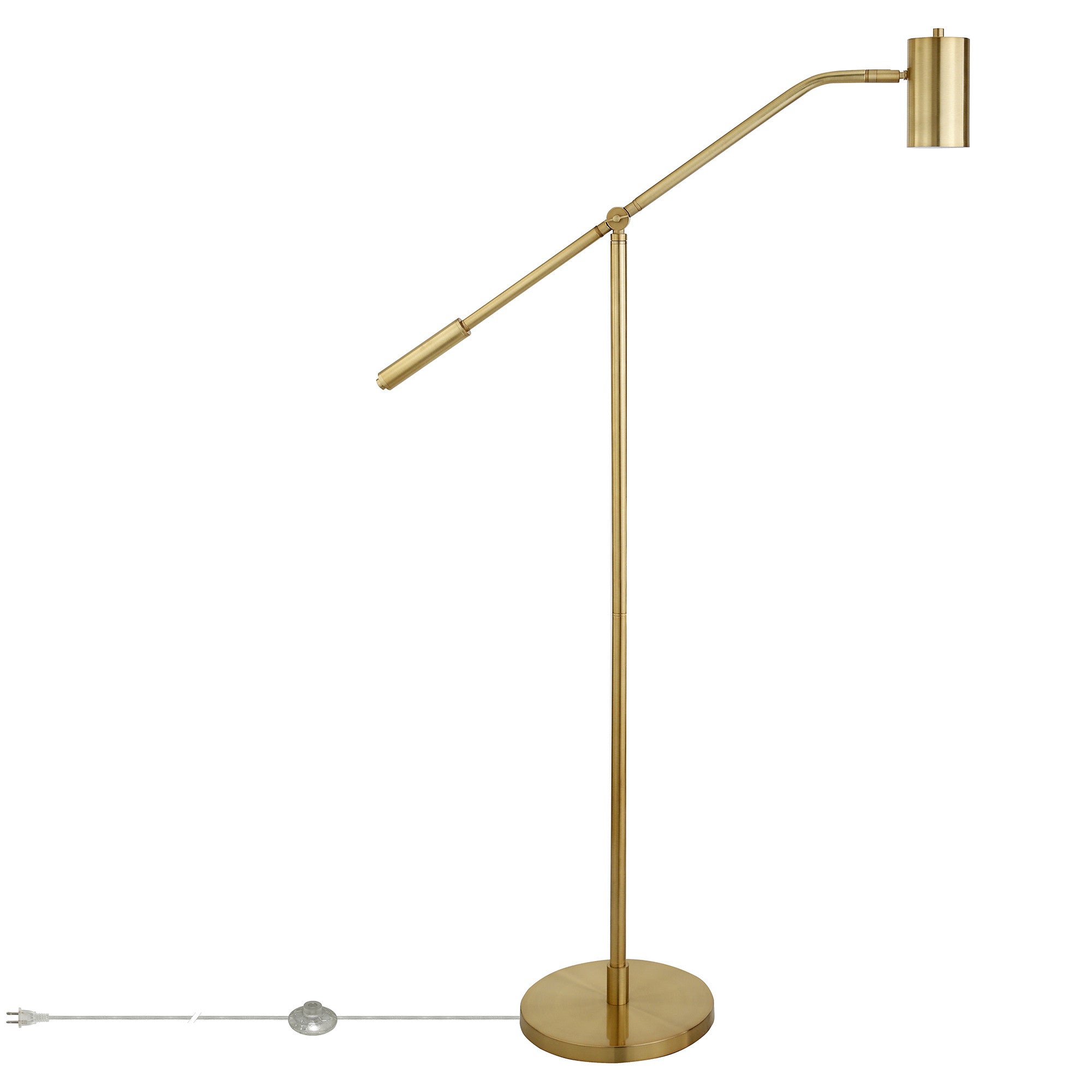 60" Brass Swing Arm Floor Lamp With Brass Drum Shade