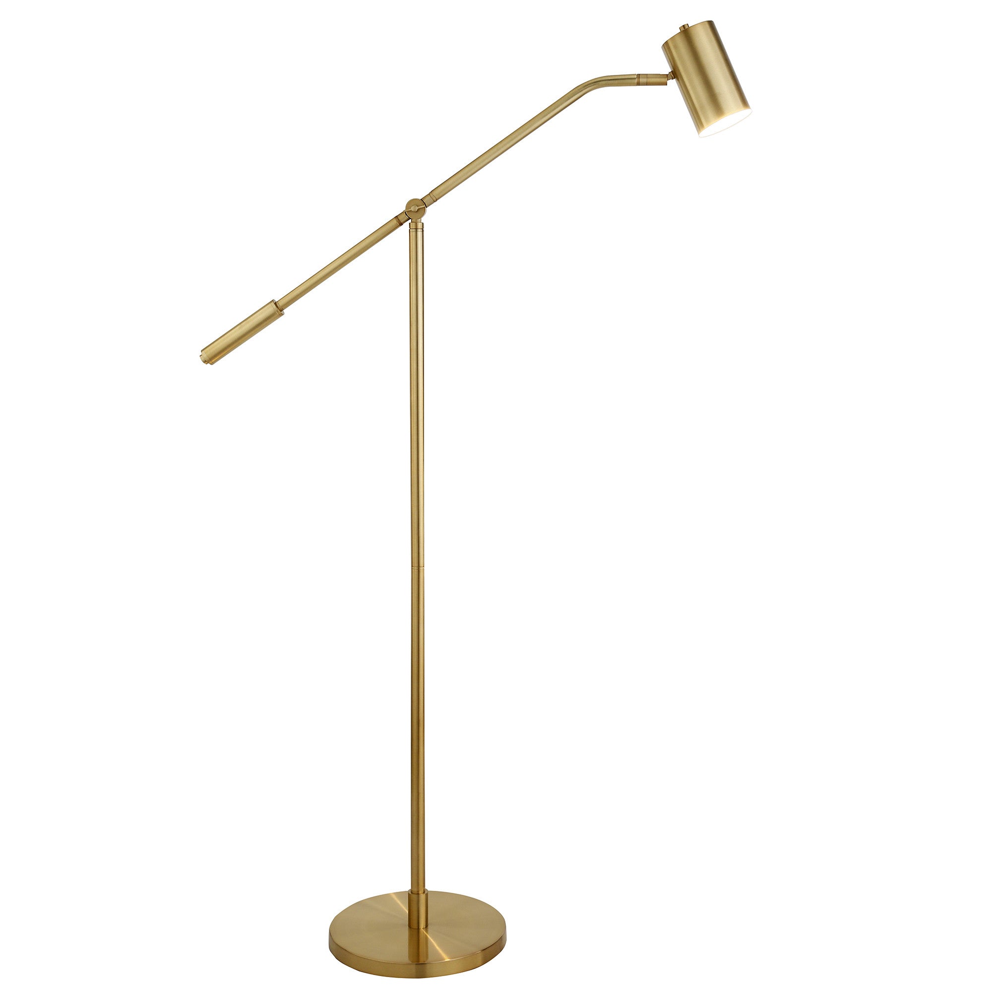 60" Brass Swing Arm Floor Lamp With Brass Drum Shade