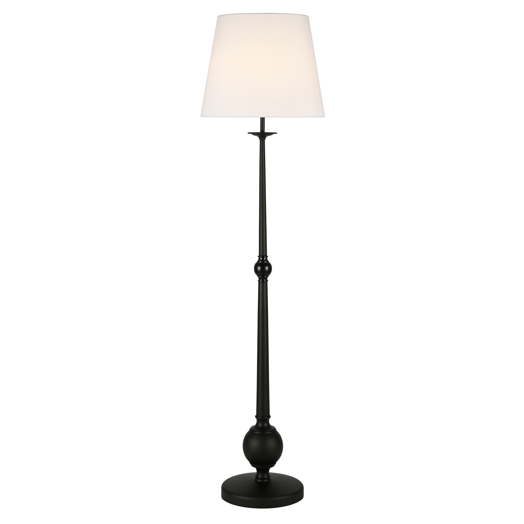 68" Black Traditional Shaped Floor Lamp With White Frosted Glass Drum Shade