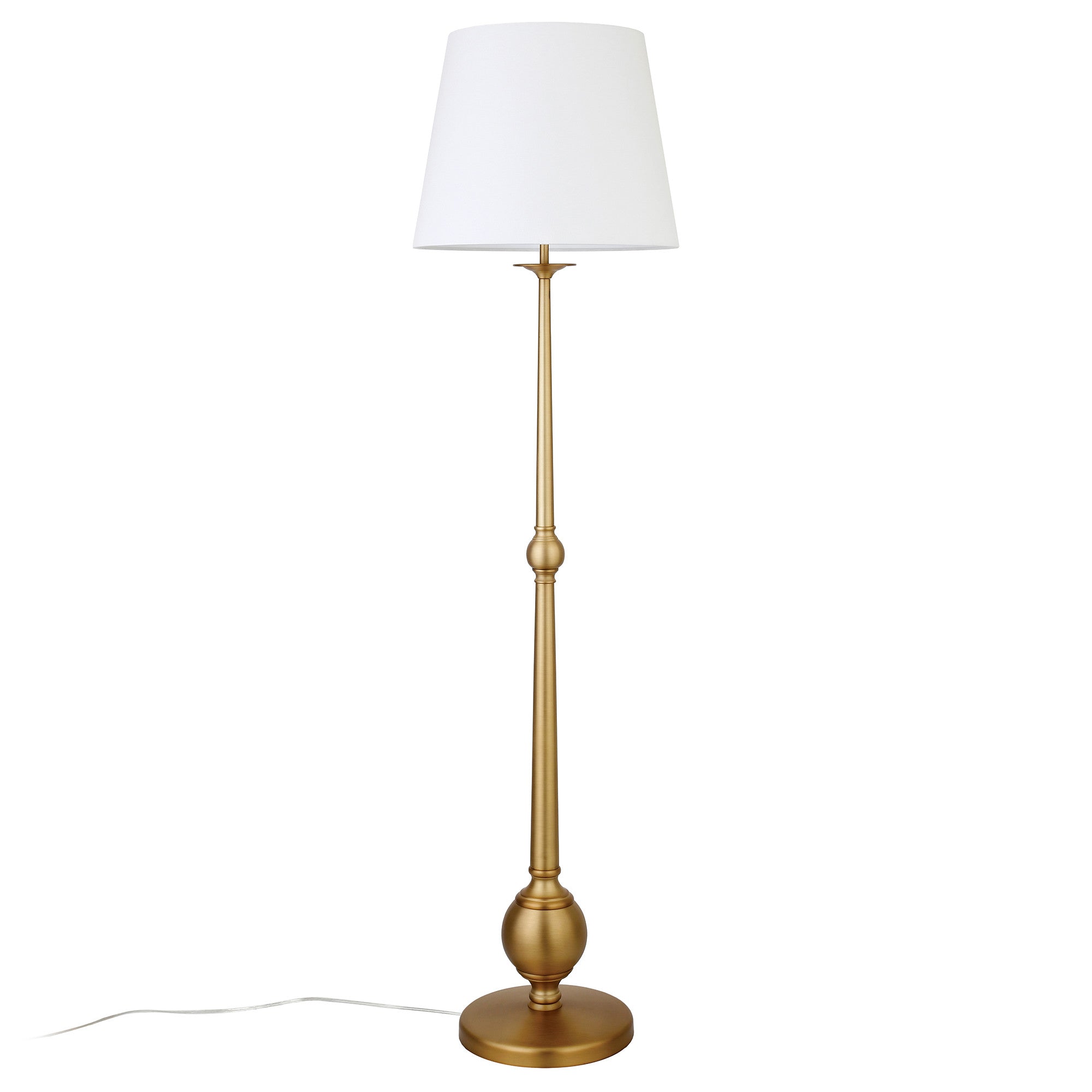 68" Brass Traditional Shaped Floor Lamp With White Frosted Glass Drum Shade