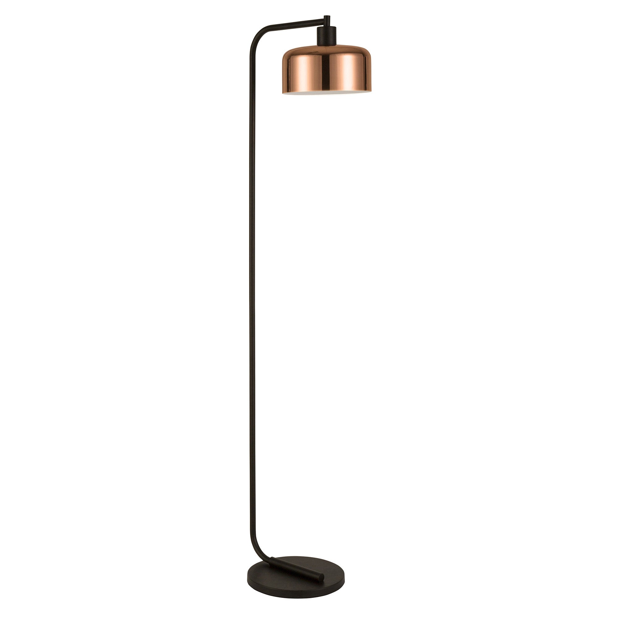 57" Black Arched Floor Lamp With Copper No Pattern Bell Shade