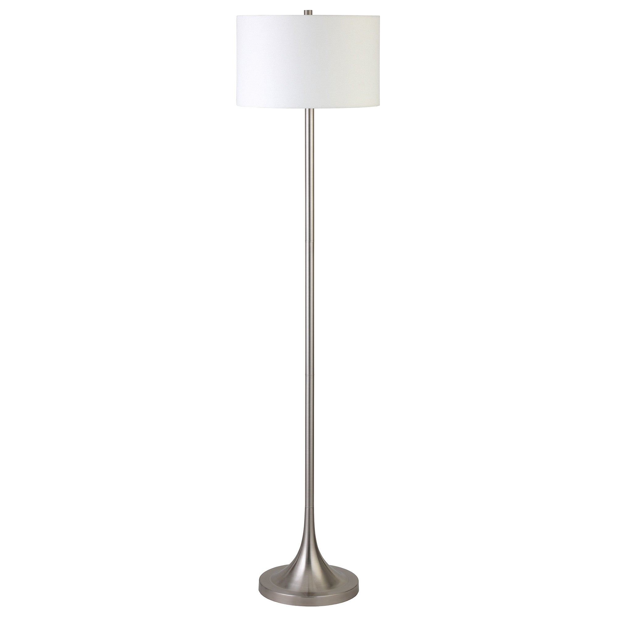 62" Nickel Traditional Shaped Floor Lamp With White Frosted Glass Drum Shade