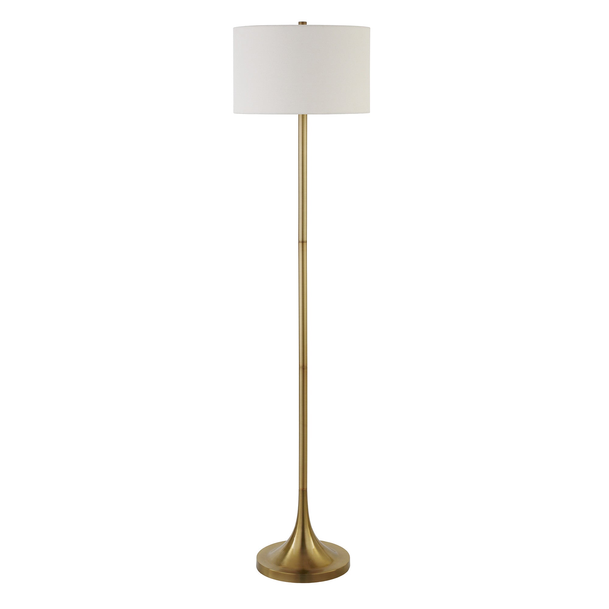 62" Brass Traditional Shaped Floor Lamp With White Frosted Glass Drum Shade