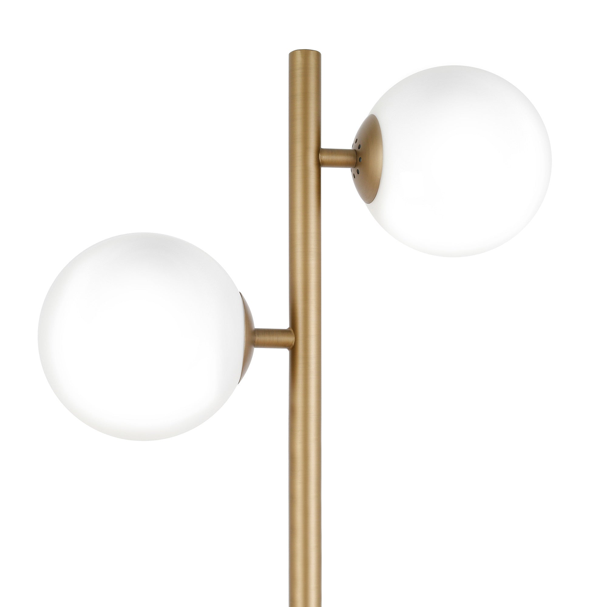 70" Brass Two Light Tree Floor Lamp With White Frosted Glass Globe Shade