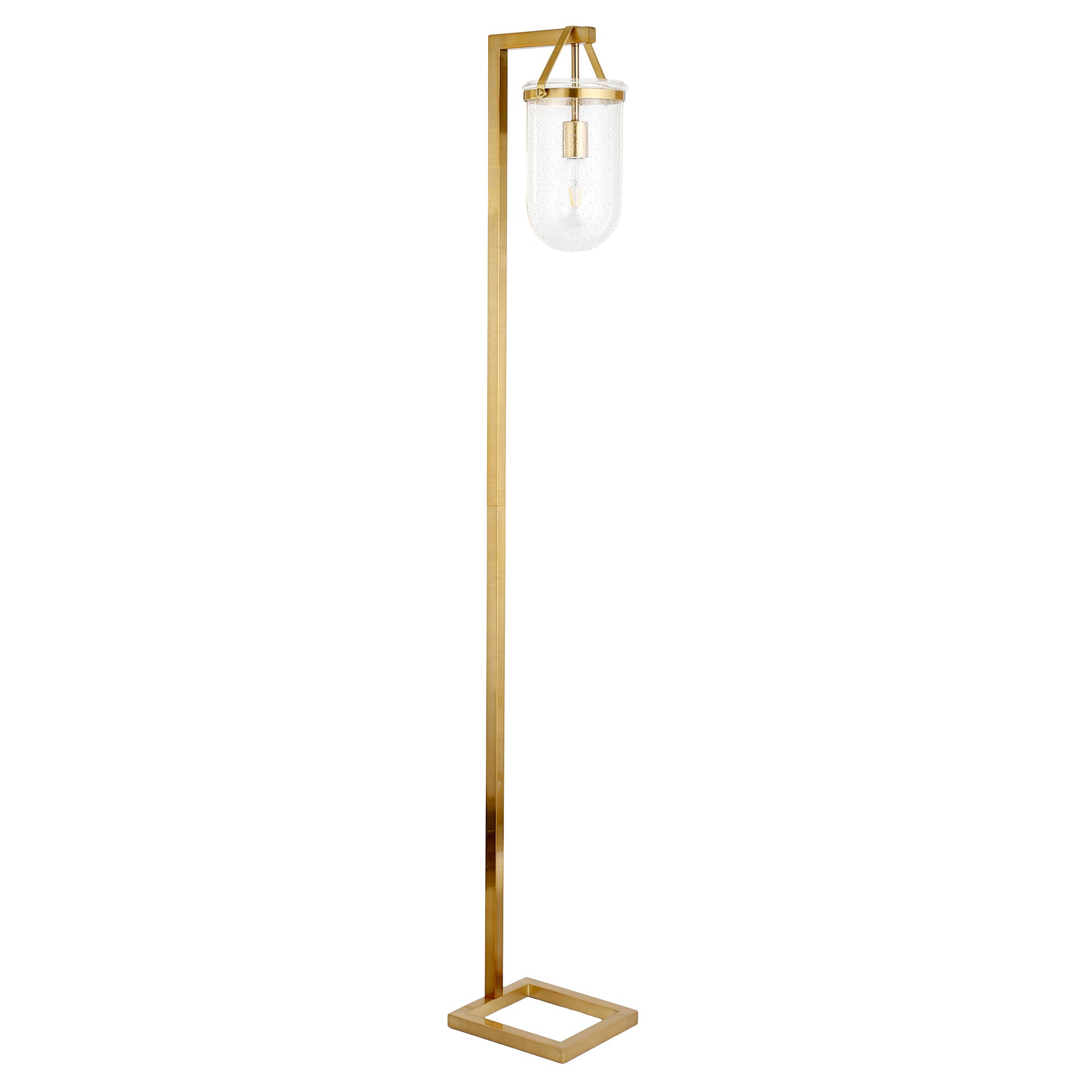 68" Brass Arched Floor Lamp With Clear Seeded Glass Dome Shade