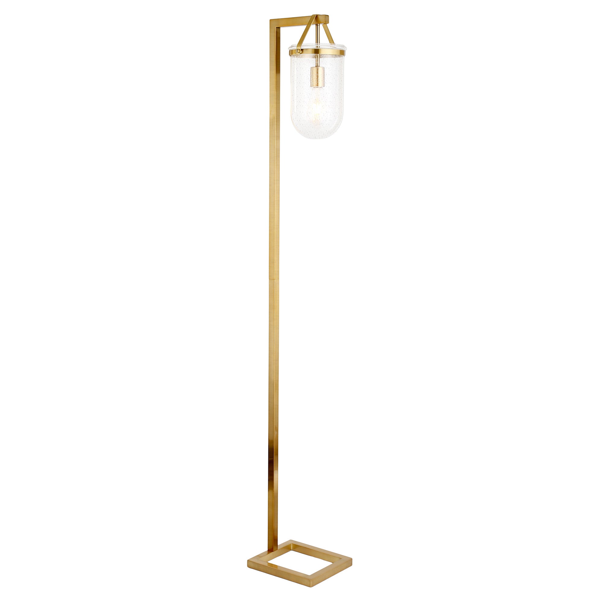 68" Brass Arched Floor Lamp With Clear Seeded Glass Dome Shade
