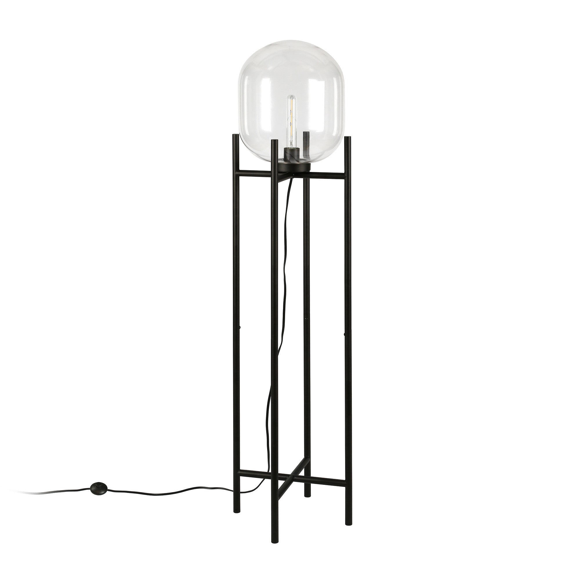 55" Black Novelty Floor Lamp With Clear Transparent Glass Globe Shade