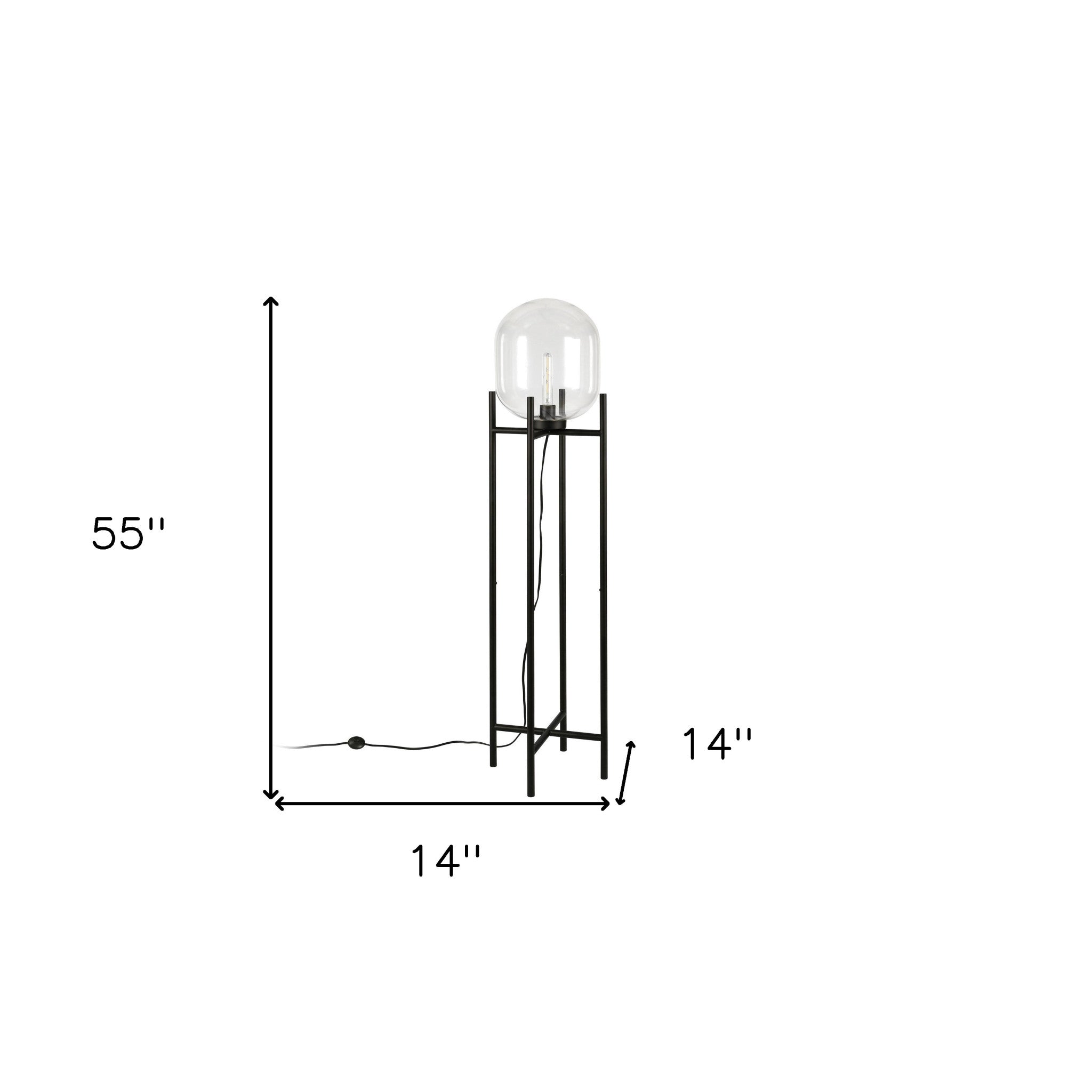55" Black Novelty Floor Lamp With Clear Transparent Glass Globe Shade