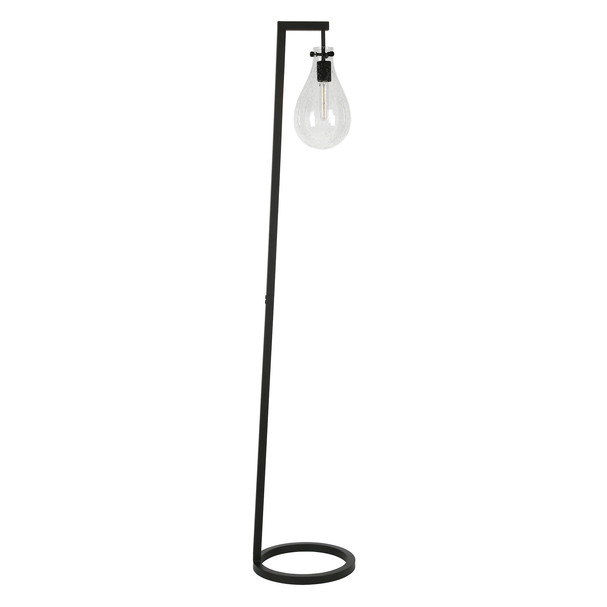 66" Black Reading Floor Lamp With Clear Seeded Glass Empire Shade