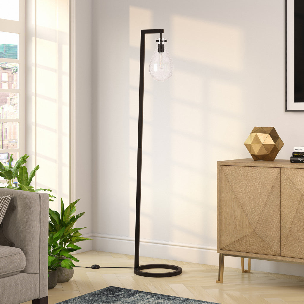 66" Black Reading Floor Lamp With Clear Seeded Glass Empire Shade
