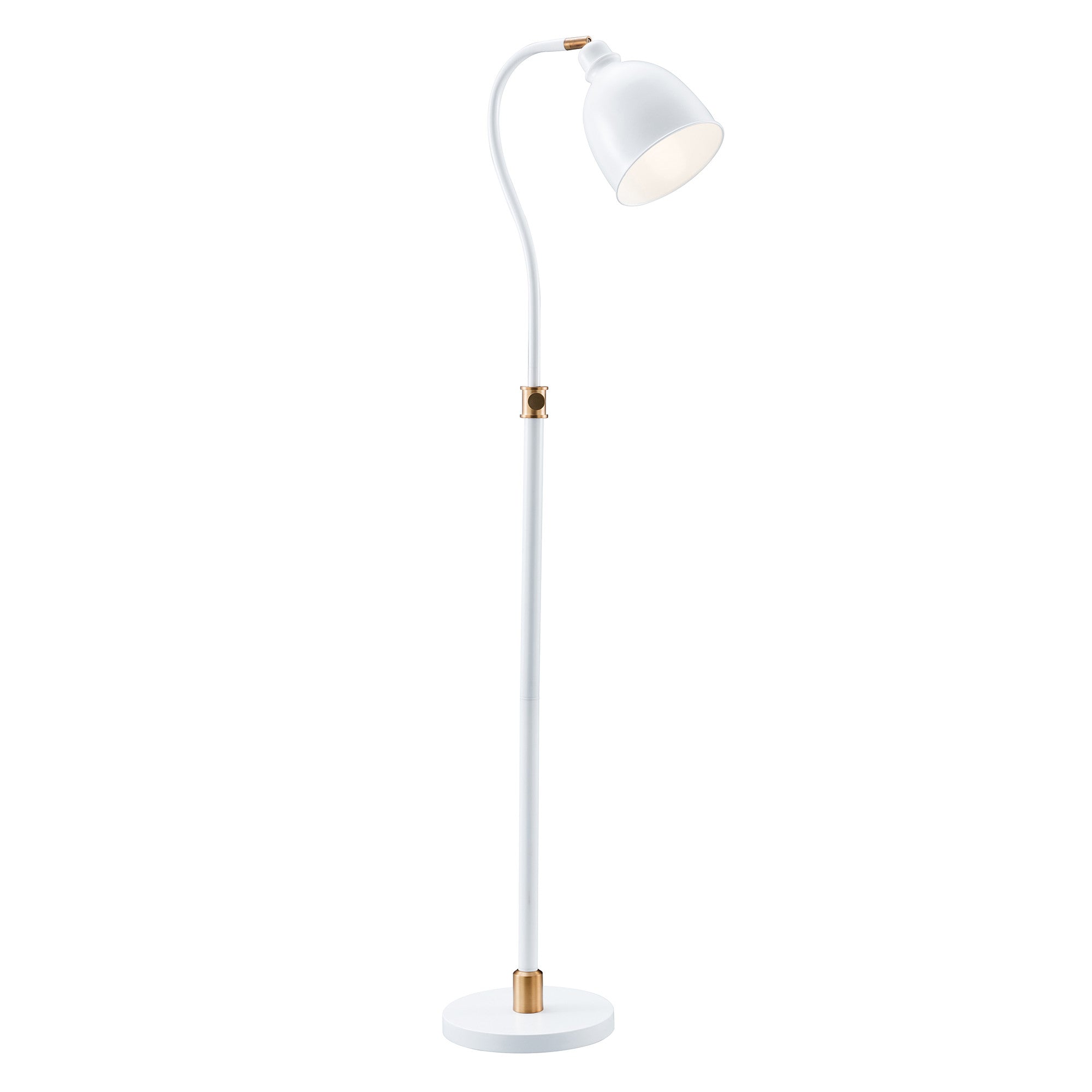 68" Brass Adjustable Reading Floor Lamp With White Frosted Glass Dome Shade