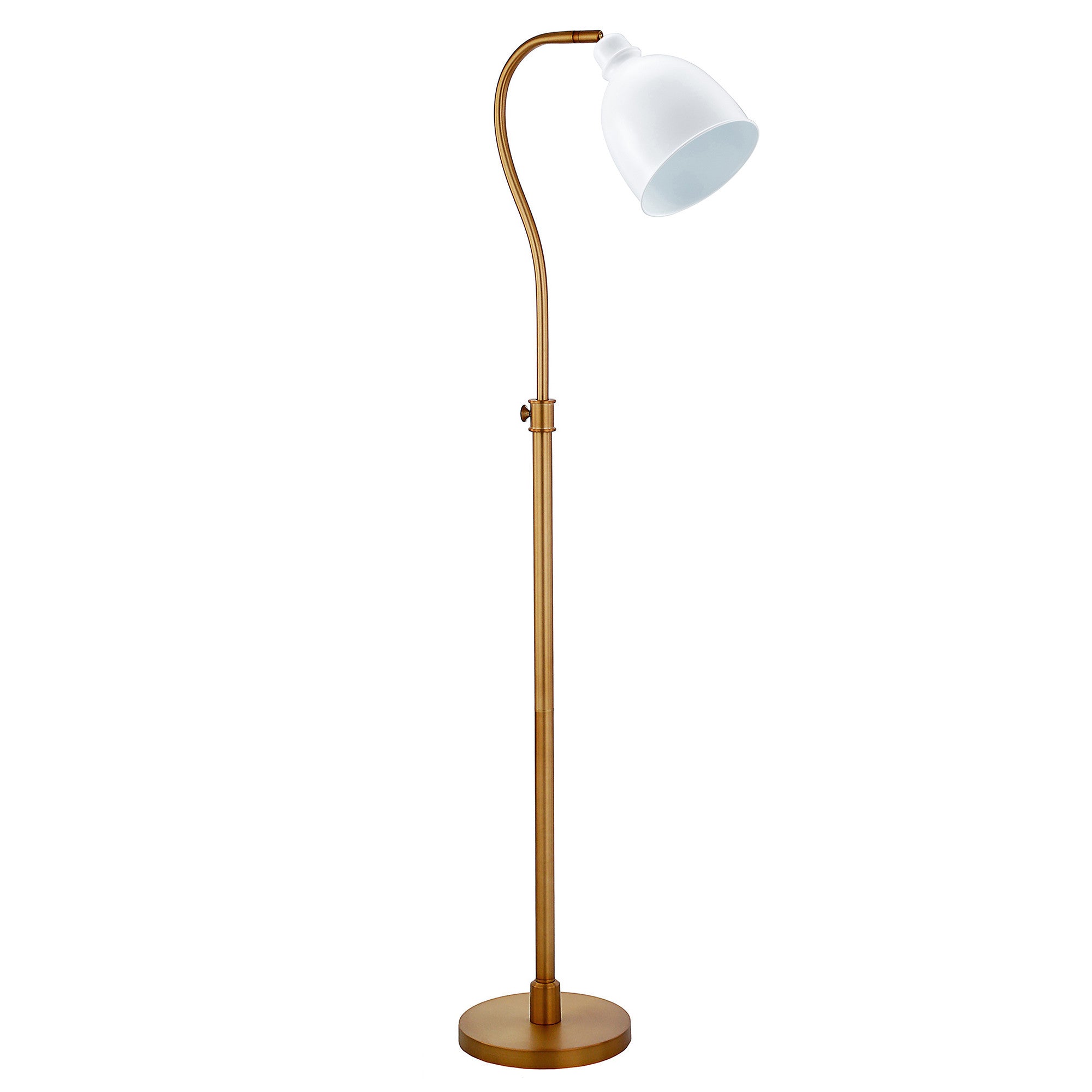 68" Brass Adjustable Reading Floor Lamp With White Frosted Glass Dome Shade