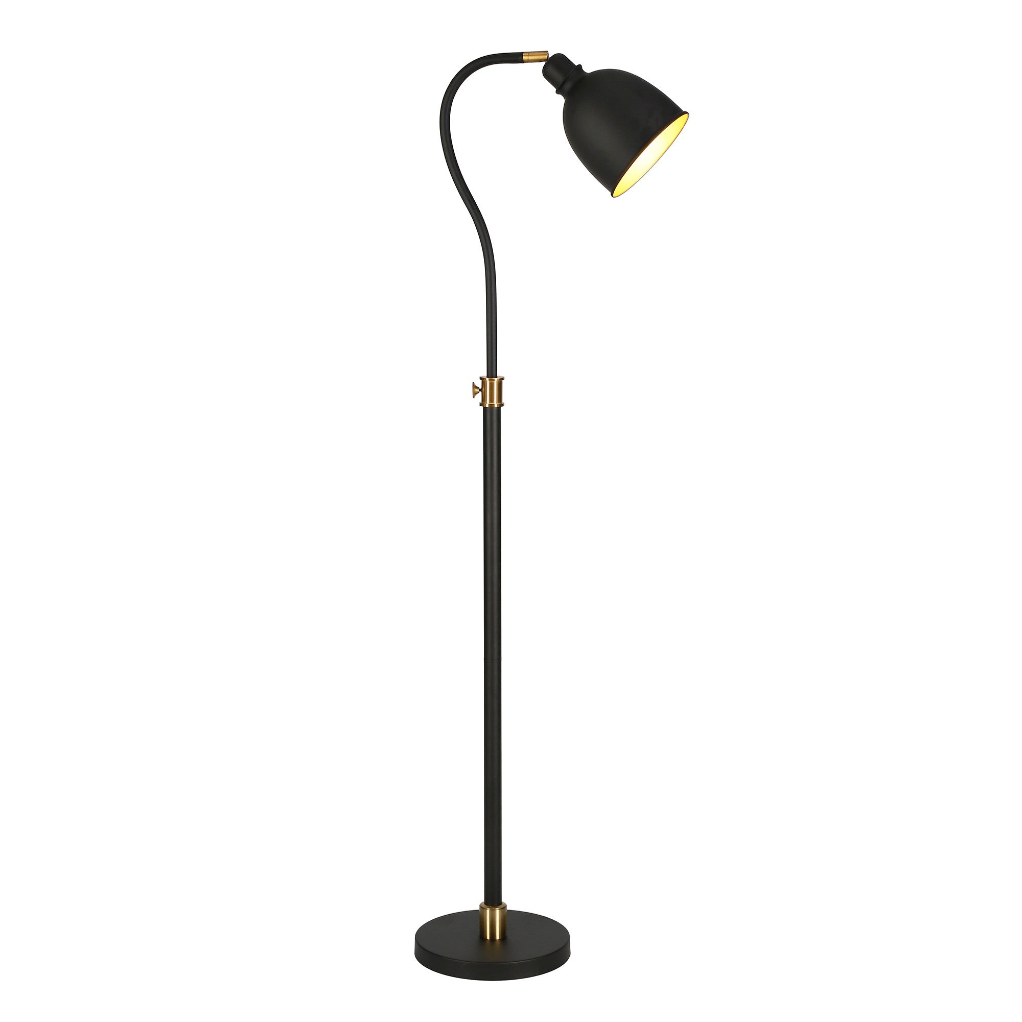 68" Black Adjustable Reading Floor Lamp With Black Dome Shade