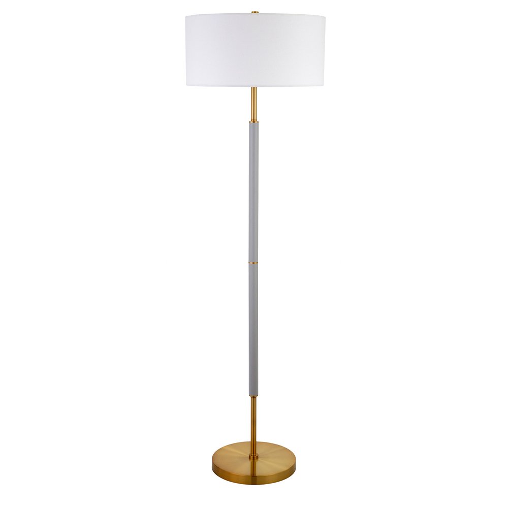 61" Brass Two Light Floor Lamp With White Frosted Glass Drum Shade