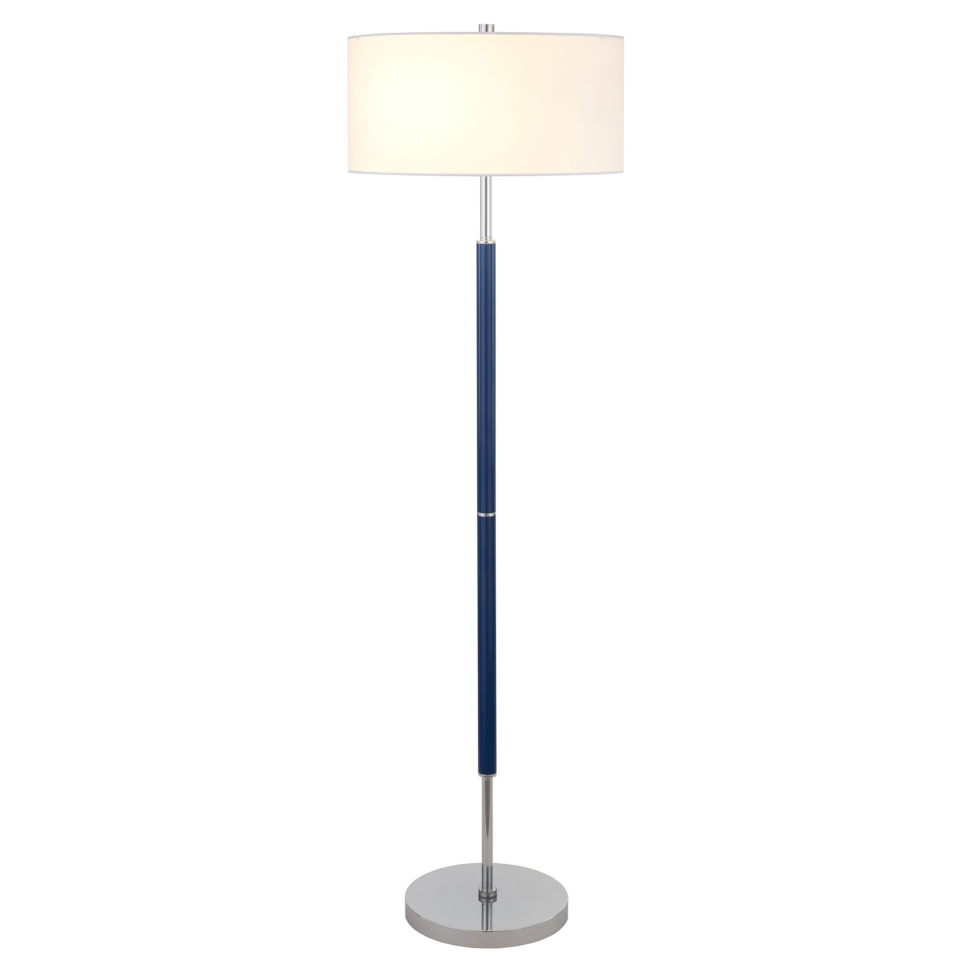61" Blue Two Light Floor Lamp With White Frosted Glass Drum Shade