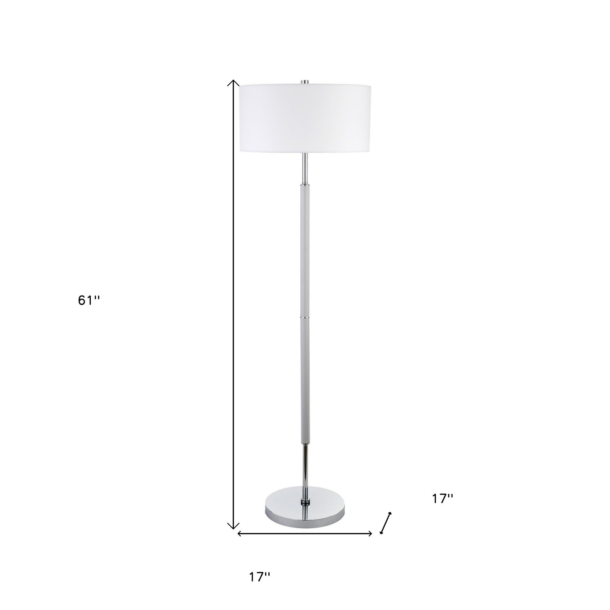61" Nickel Two Light Floor Lamp With White Frosted Glass Drum Shade