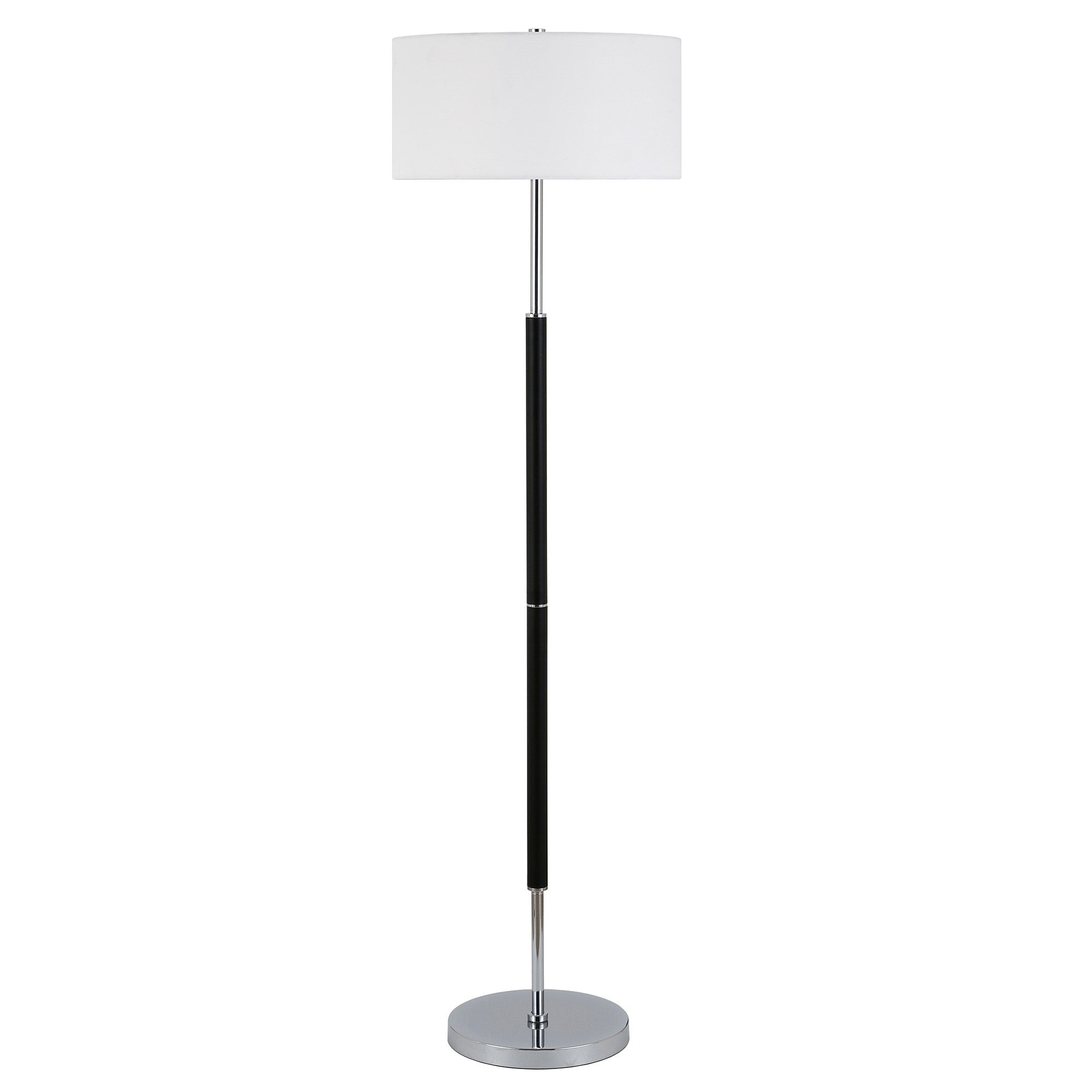 61" Black Two Light Floor Lamp With White Frosted Glass Drum Shade