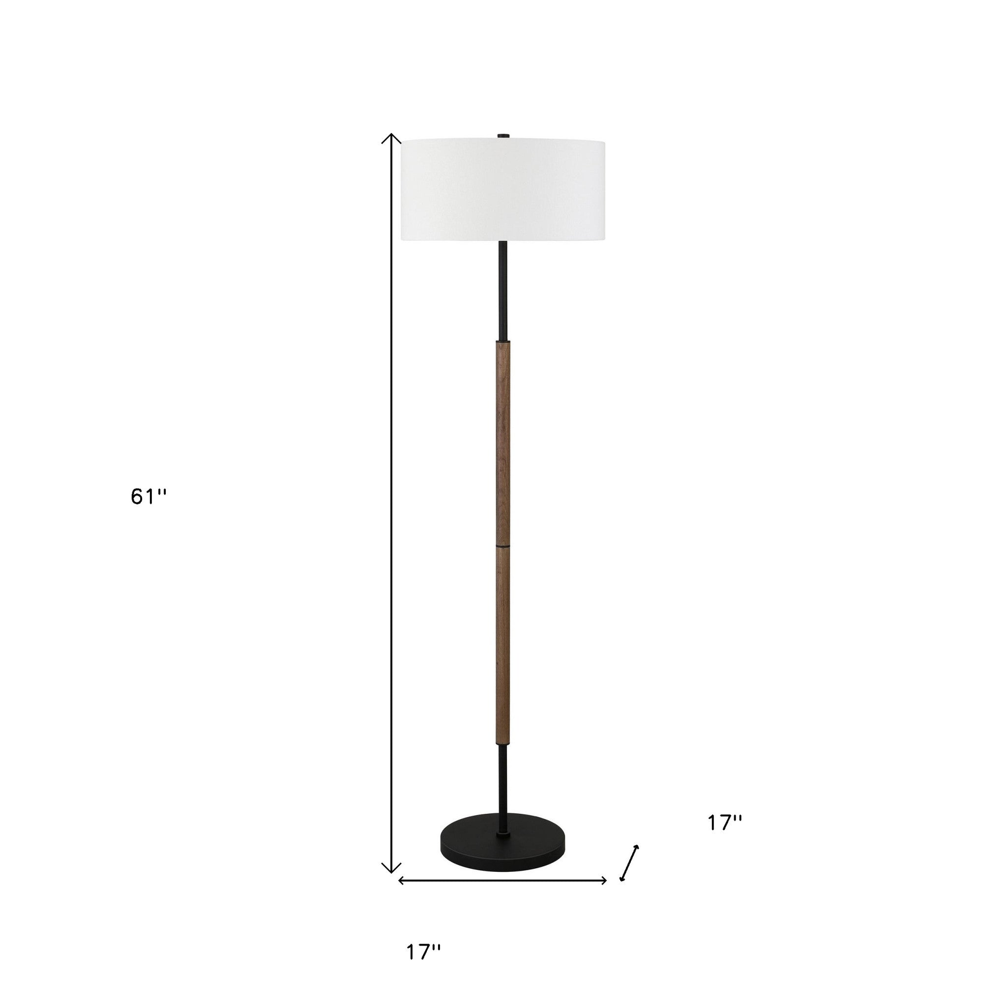 61" Black Two Light Floor Lamp With White Frosted Glass Drum Shade