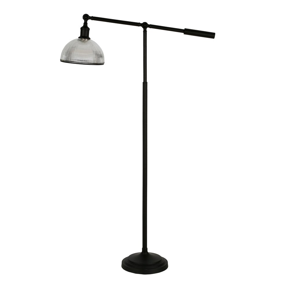 58" Black Swing Arm Floor Lamp With Clear Glass Dome Shade