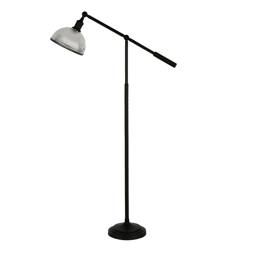 58" Black Swing Arm Floor Lamp With Clear Glass Dome Shade