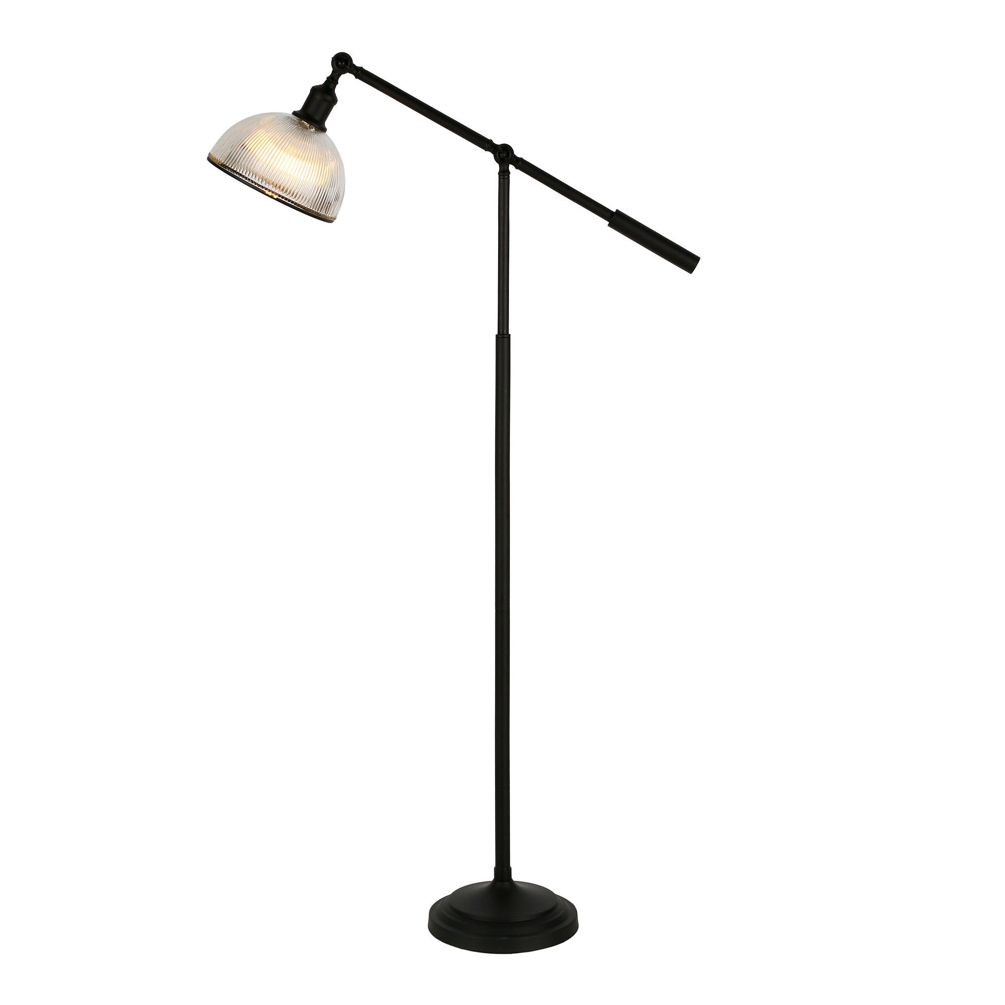 58" Black Swing Arm Floor Lamp With Clear Transparent Glass Dome Shade