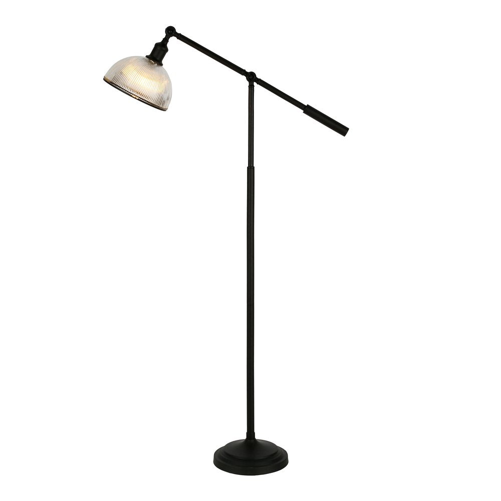 58" Black Swing Arm Floor Lamp With Clear Glass Dome Shade