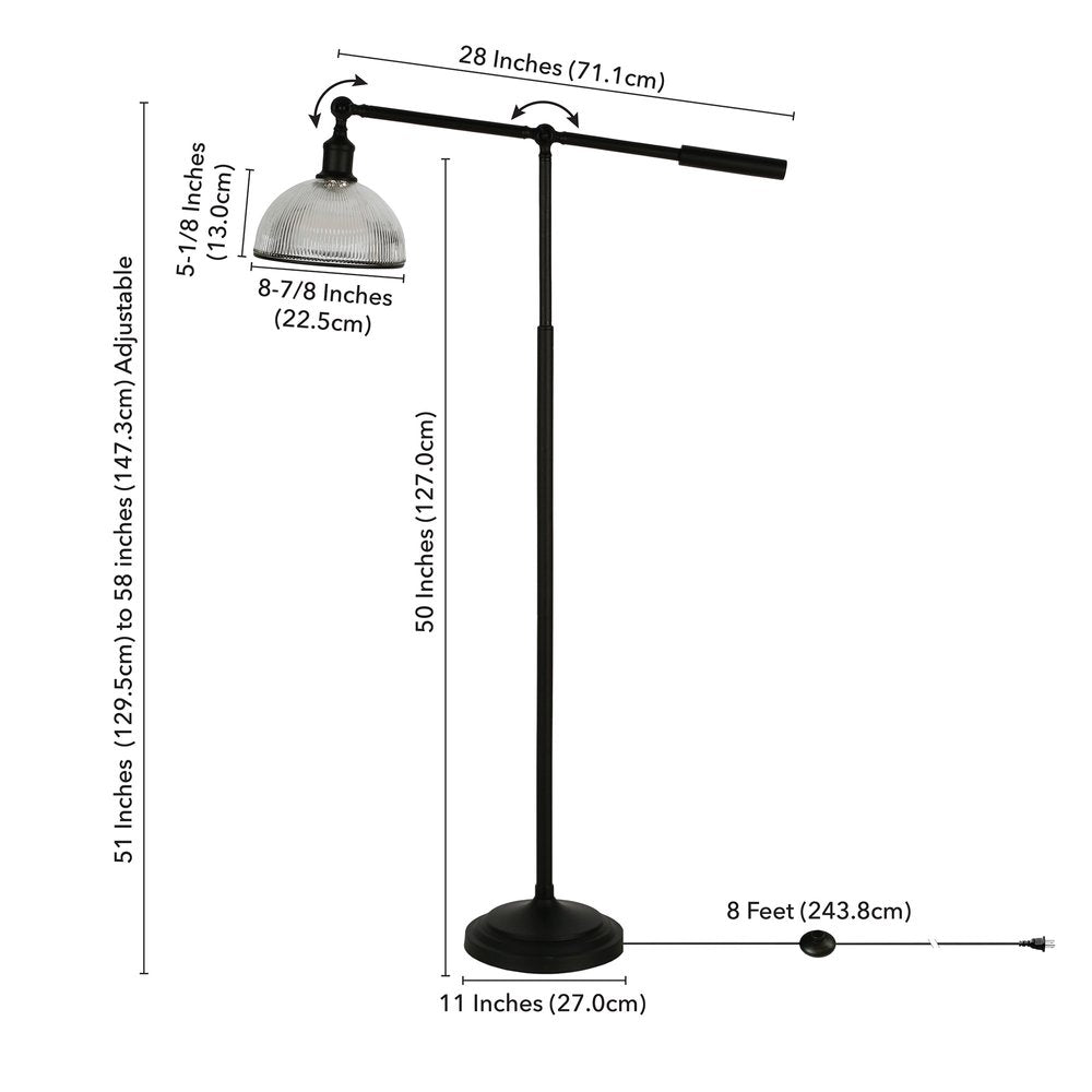 58" Black Swing Arm Floor Lamp With Clear Glass Dome Shade