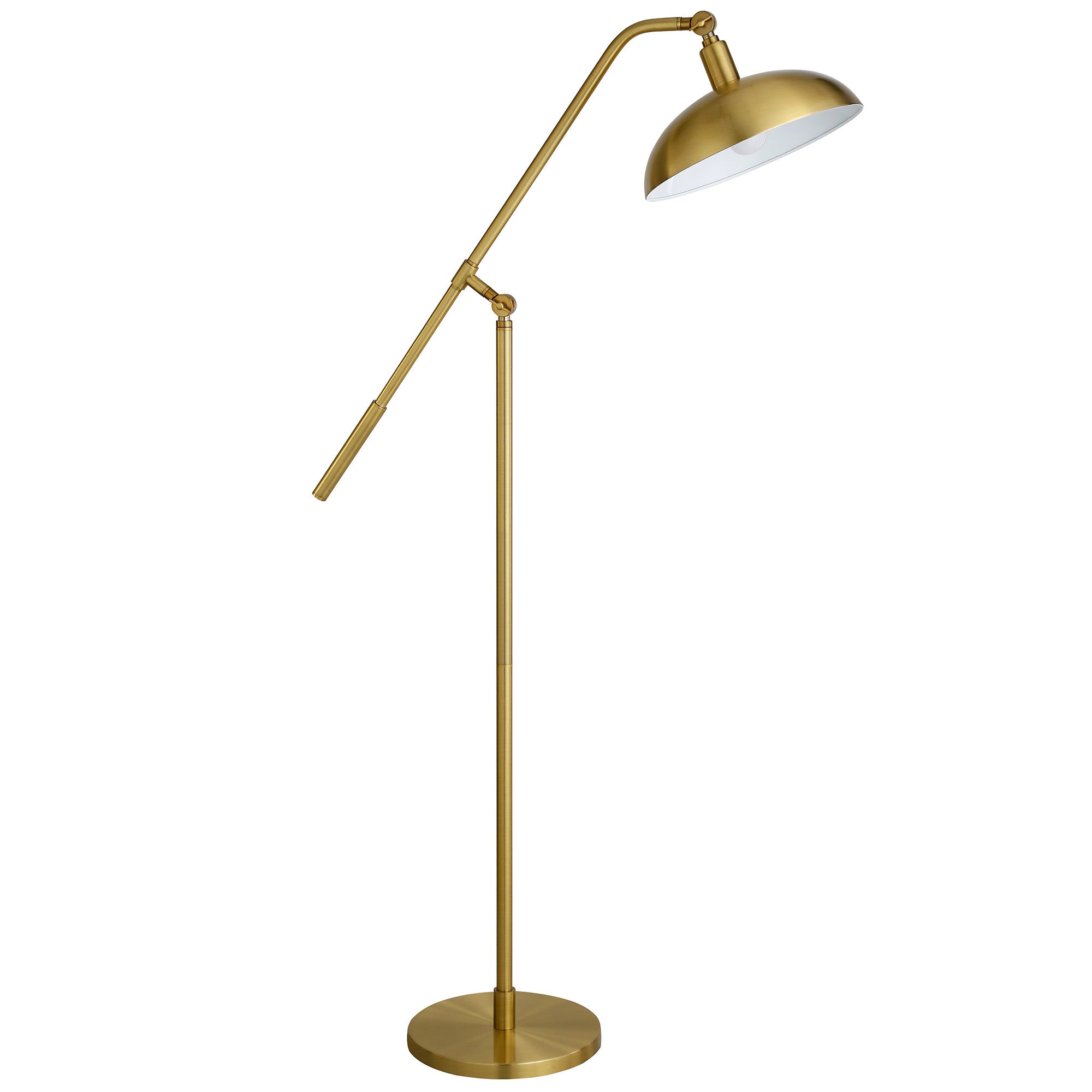 62" Brass Reading Floor Lamp With Brass Dome Shade