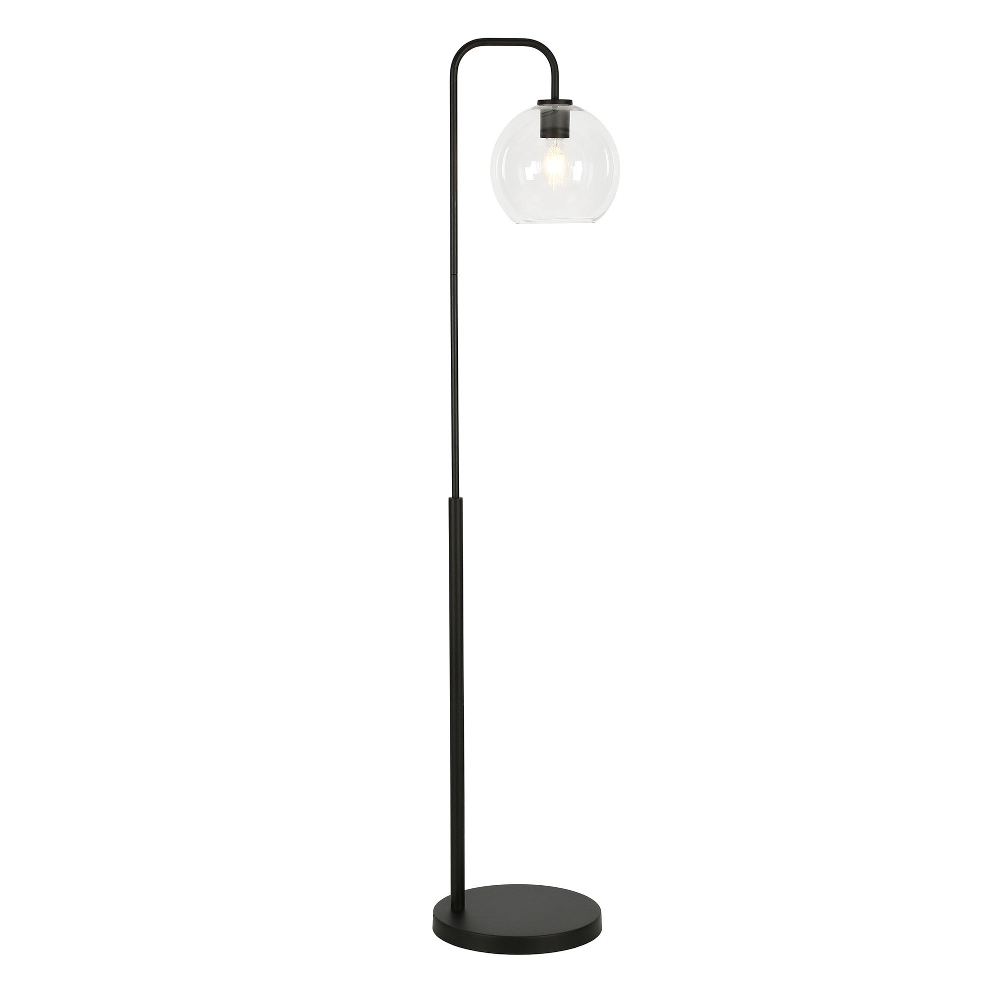62" Black Arched Floor Lamp With Clear Transparent Glass Globe Shade