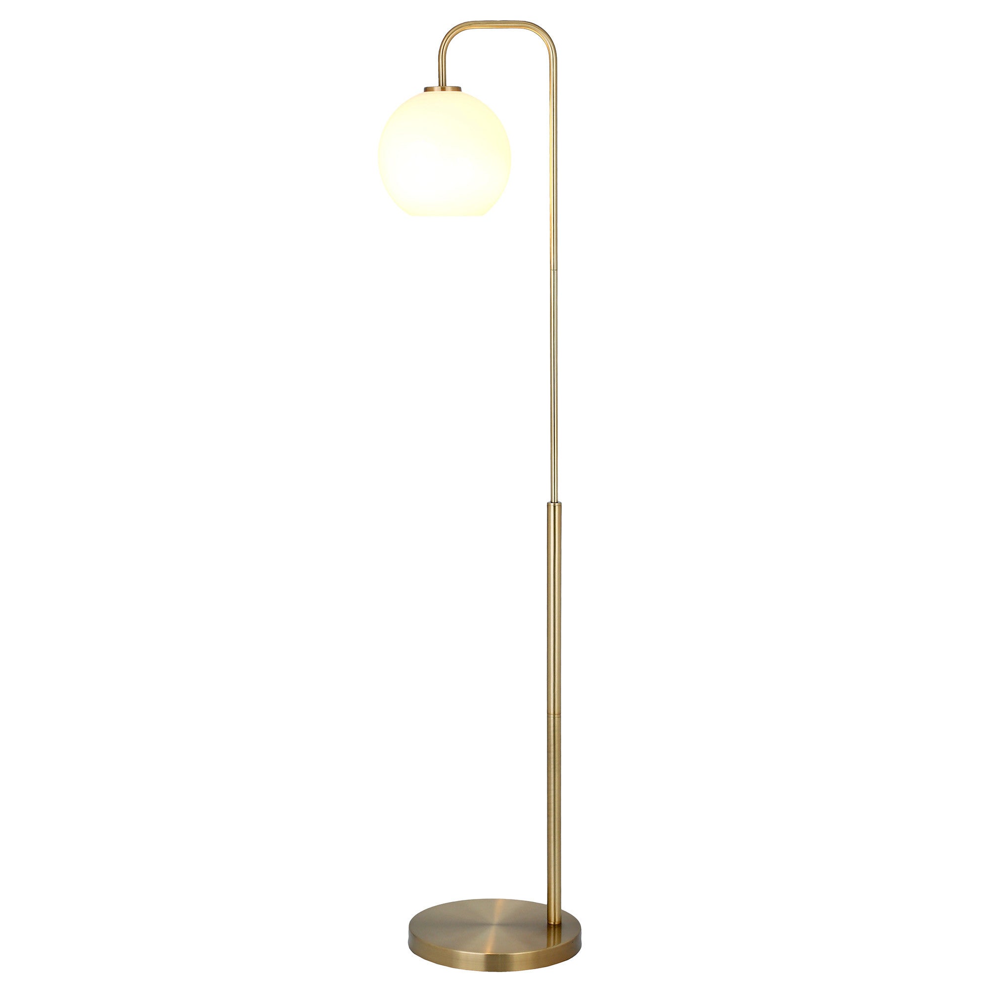 62" Brass Arched Floor Lamp With White Frosted Glass Globe Shade