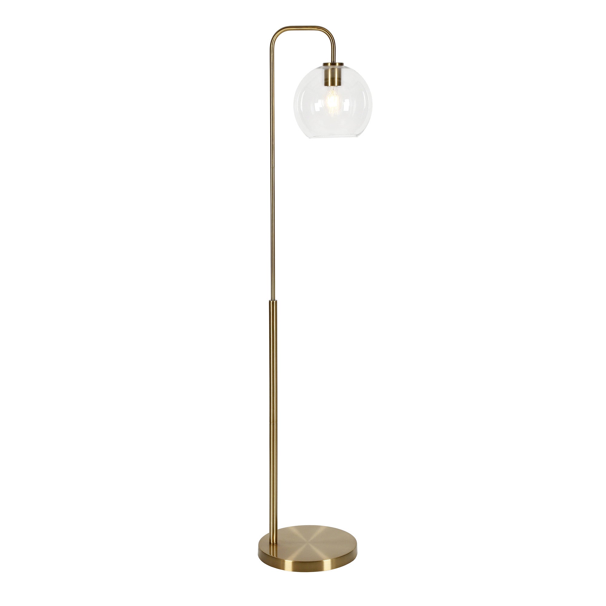 62" Brass Arched Floor Lamp With Clear Transparent Glass Globe Shade