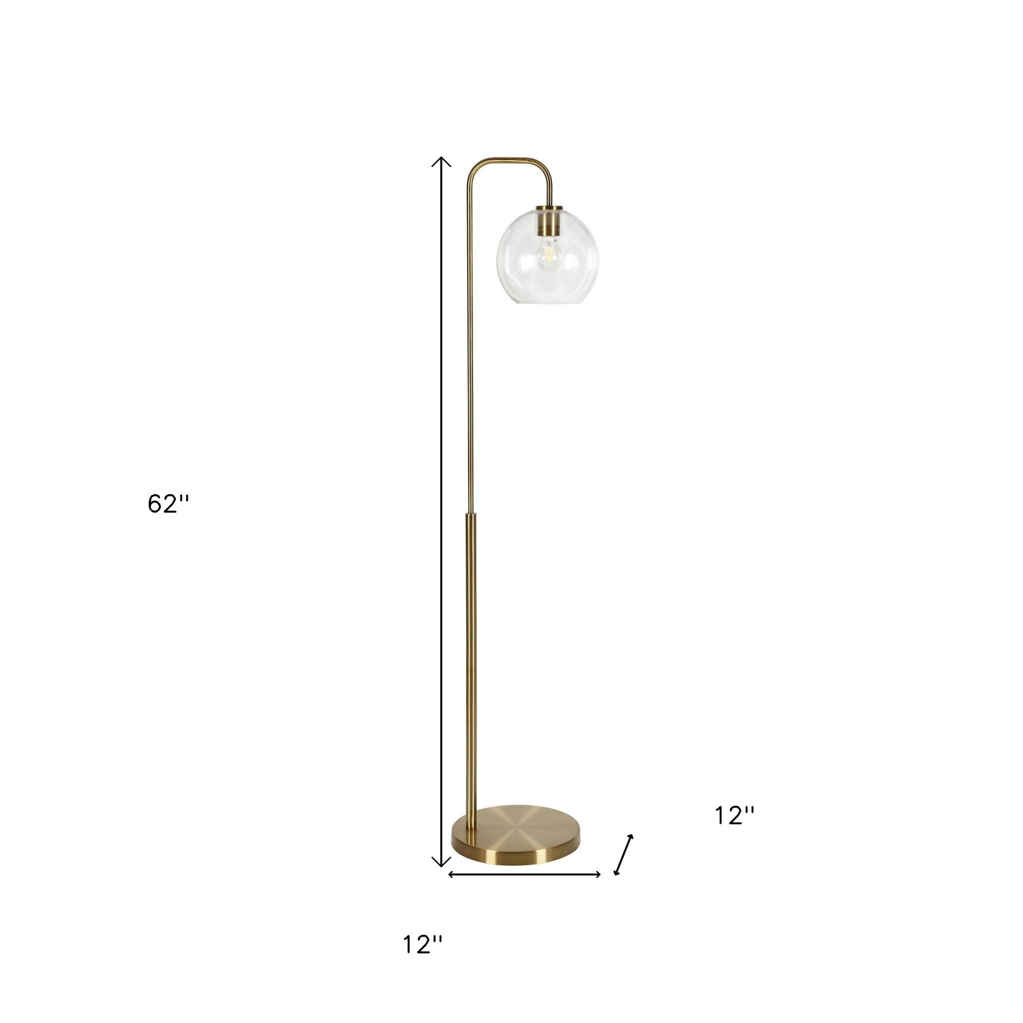 62" Brass Arched Floor Lamp With Clear Transparent Glass Globe Shade